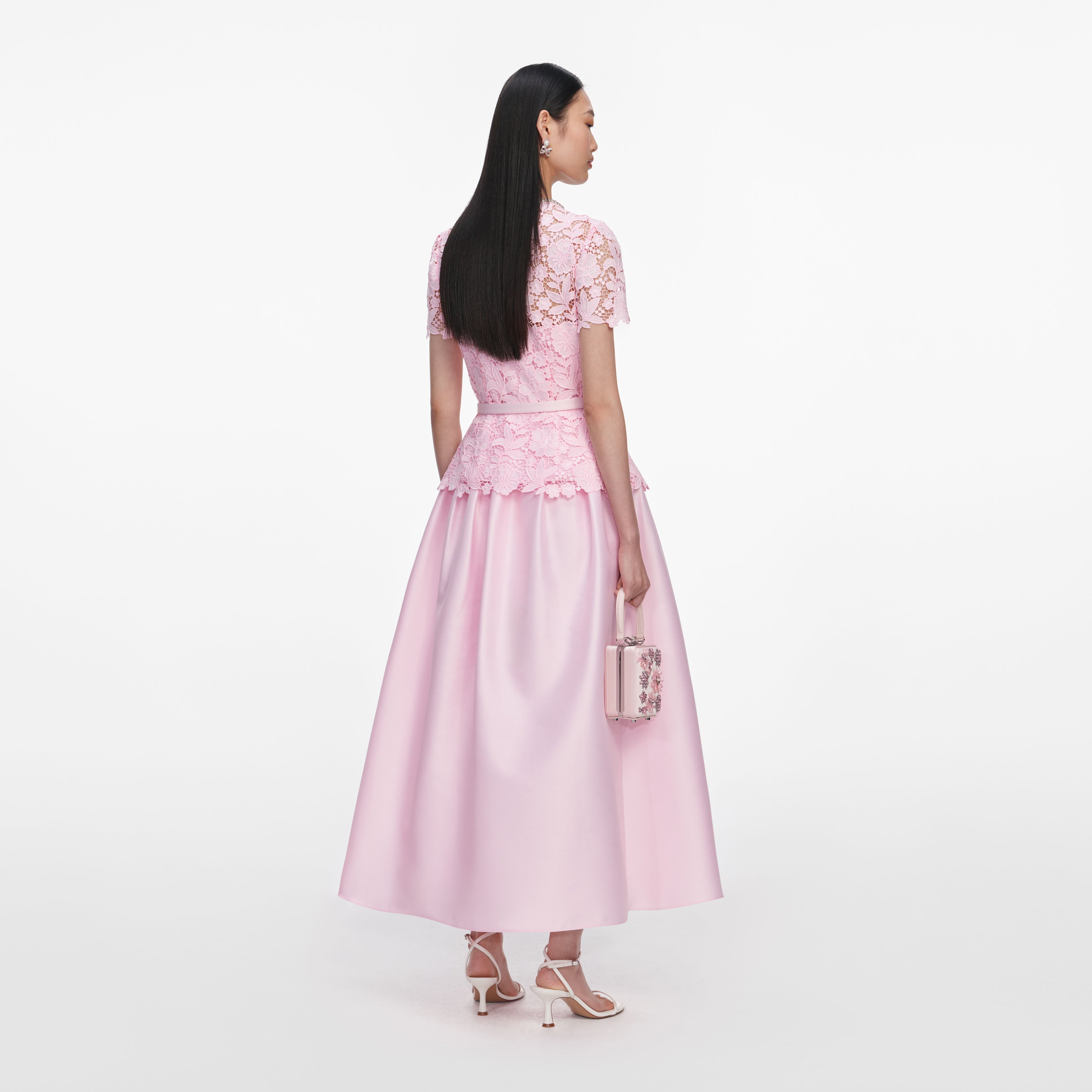Self Portrait Pink Lace Taffeta Midi Kleid Pink UK 8 Spitze
