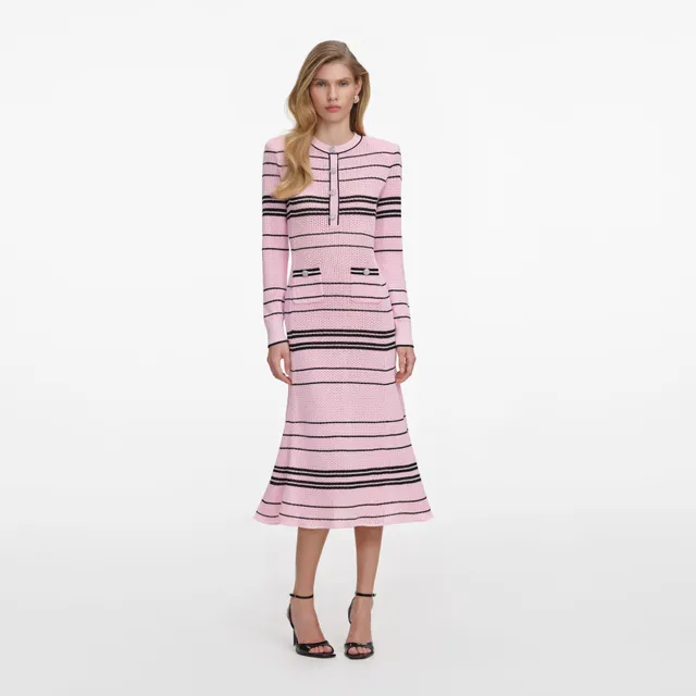 Self-Portrait Pink Stripe Knit Midi Kleid rosa gestreift