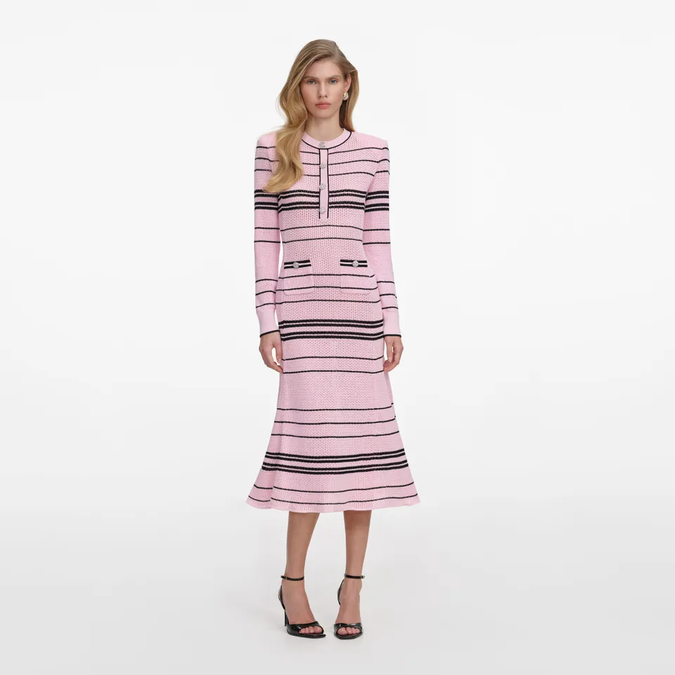 Self-Portrait Pink Stripe Knit Midi Kleid rosa gestreift