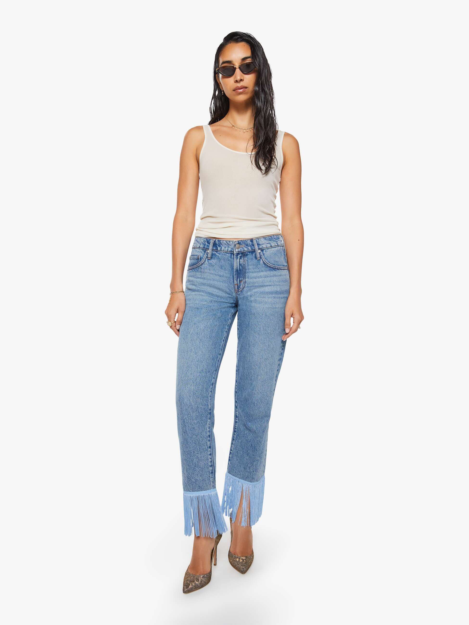 Mother Snacks Relish Fringe Ankle Jeans Jerky Mittelblau