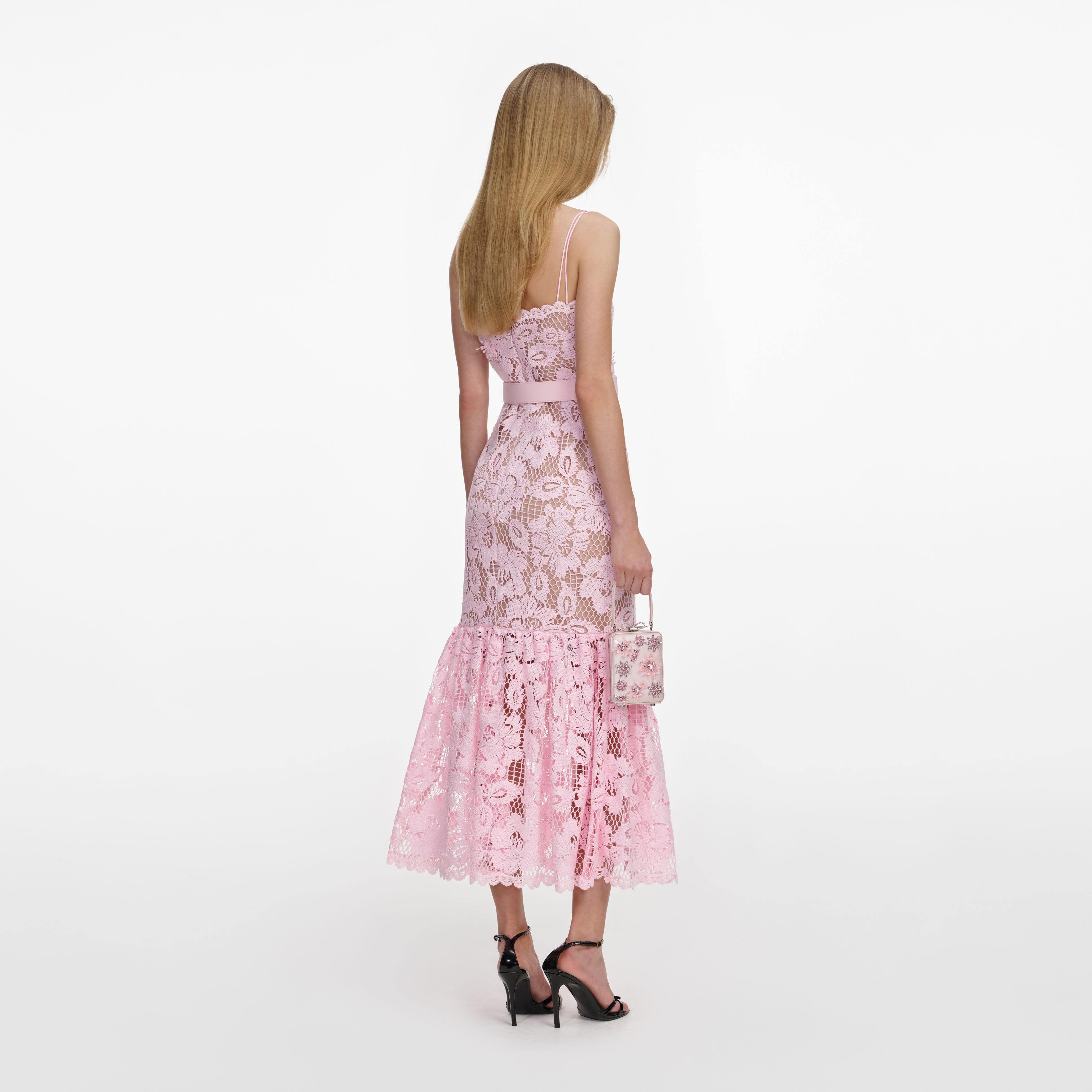 Self Portrait Pink Crochet Lace Midi Dress Spize UK 6