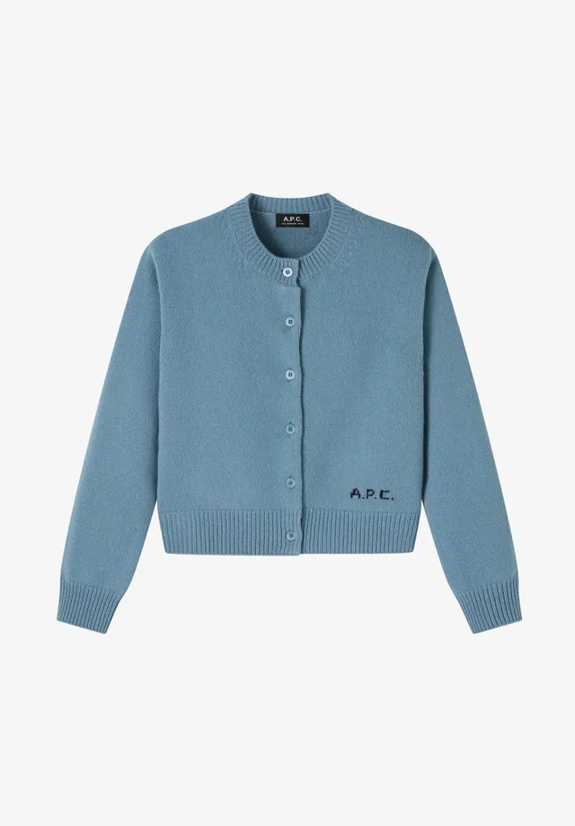 A.P.C. Wollcardigan kurz graublau V-Ausschnitt S-XL
