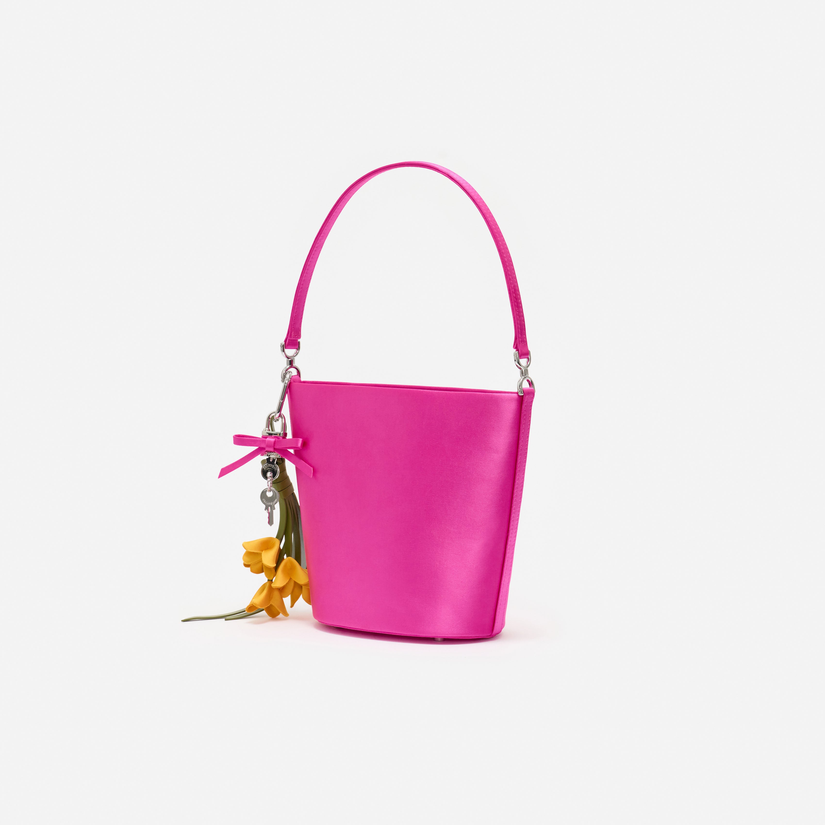 Self Portrait Pink Satin Bucket Bag Pink Schultertasche