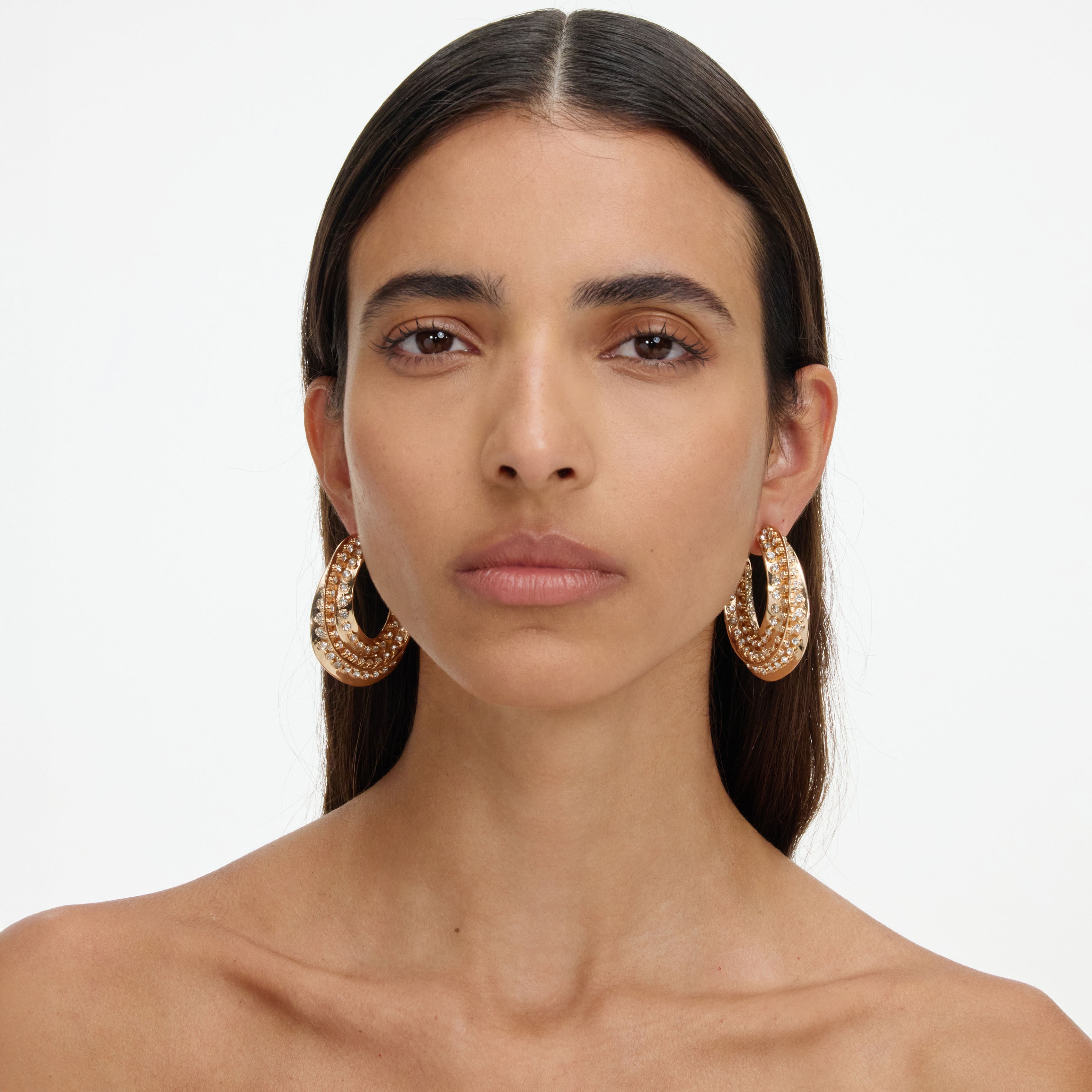Self Portrait Crystal Gold Twisted Hoop Ohrringe Gold