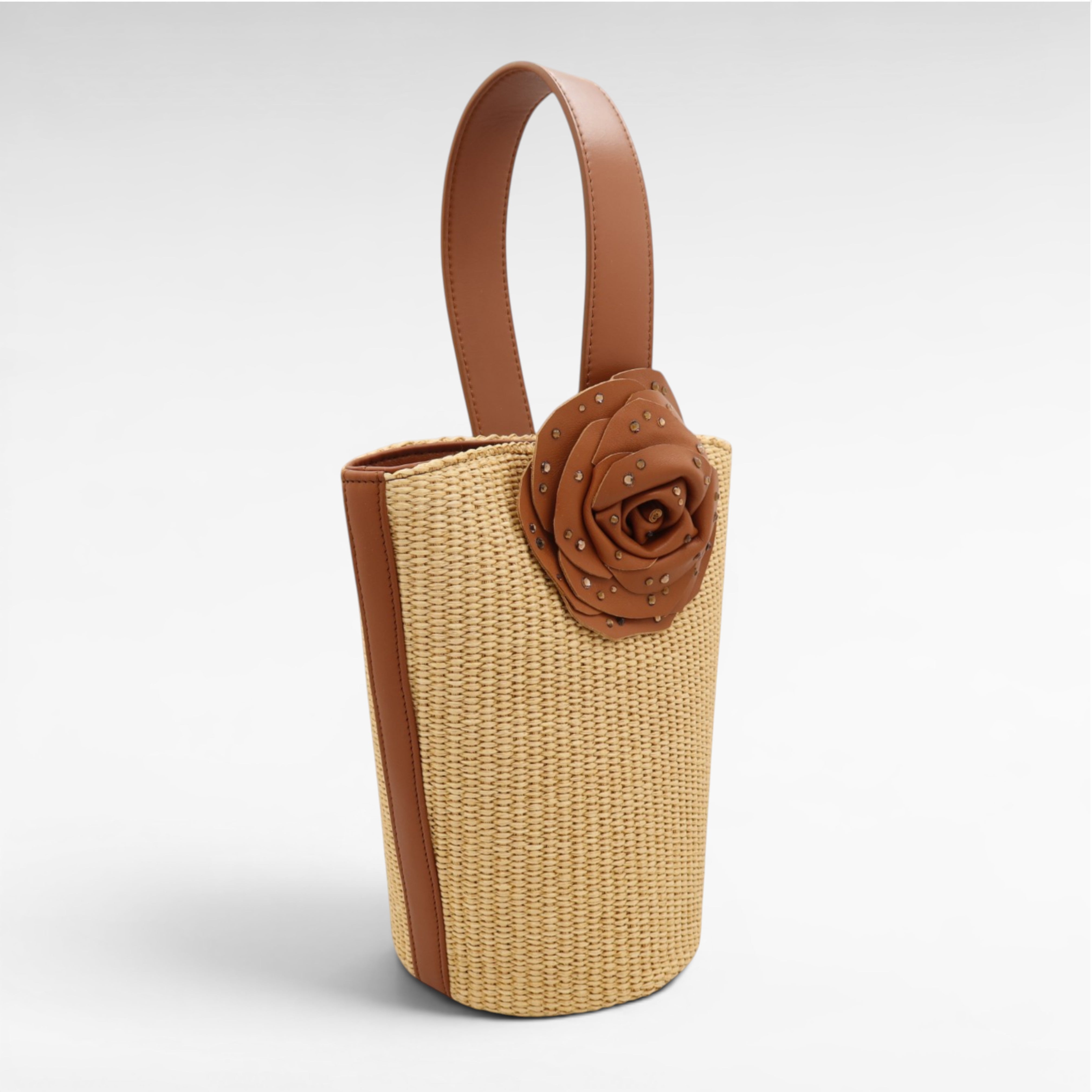 Gedebe Paloma Beuteltasche Raffia Echtleder Blume