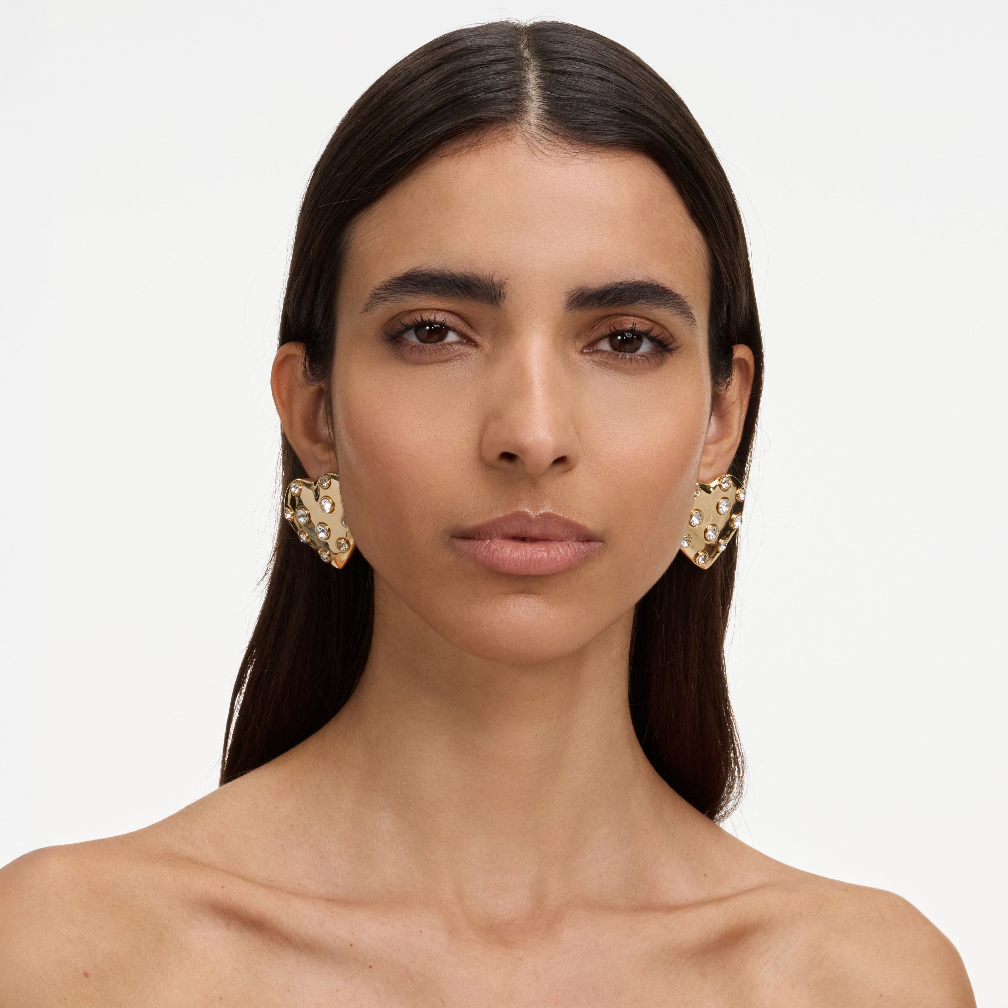Self Portrait Gold Crystal Heart Ohrringe Herz Kristall