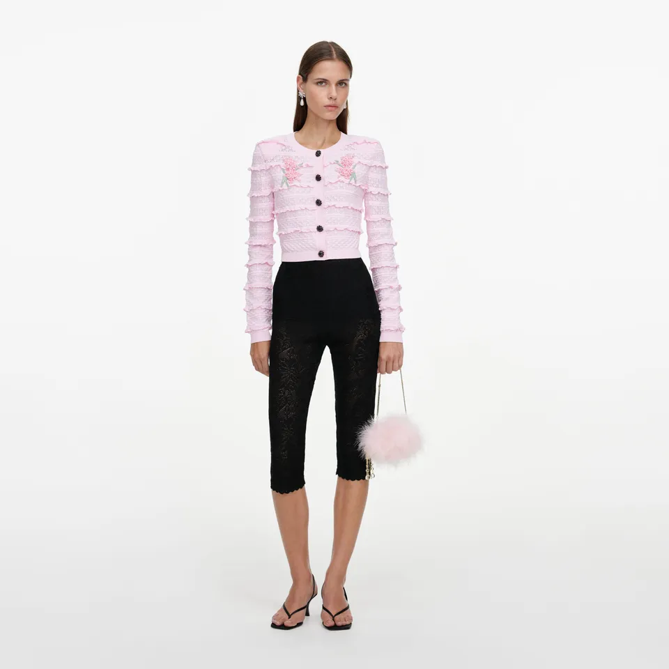 Self Portrait Knitwear Flower Pointelle Strickjacke Rosa