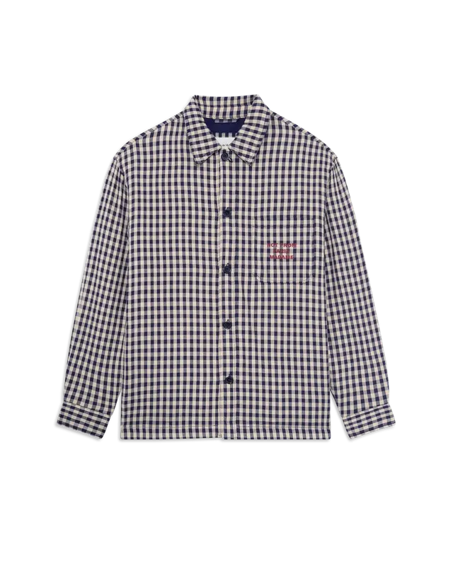 Drôle De Monsieur Check Overshirt Slogan Hemd Beige Baumwolle