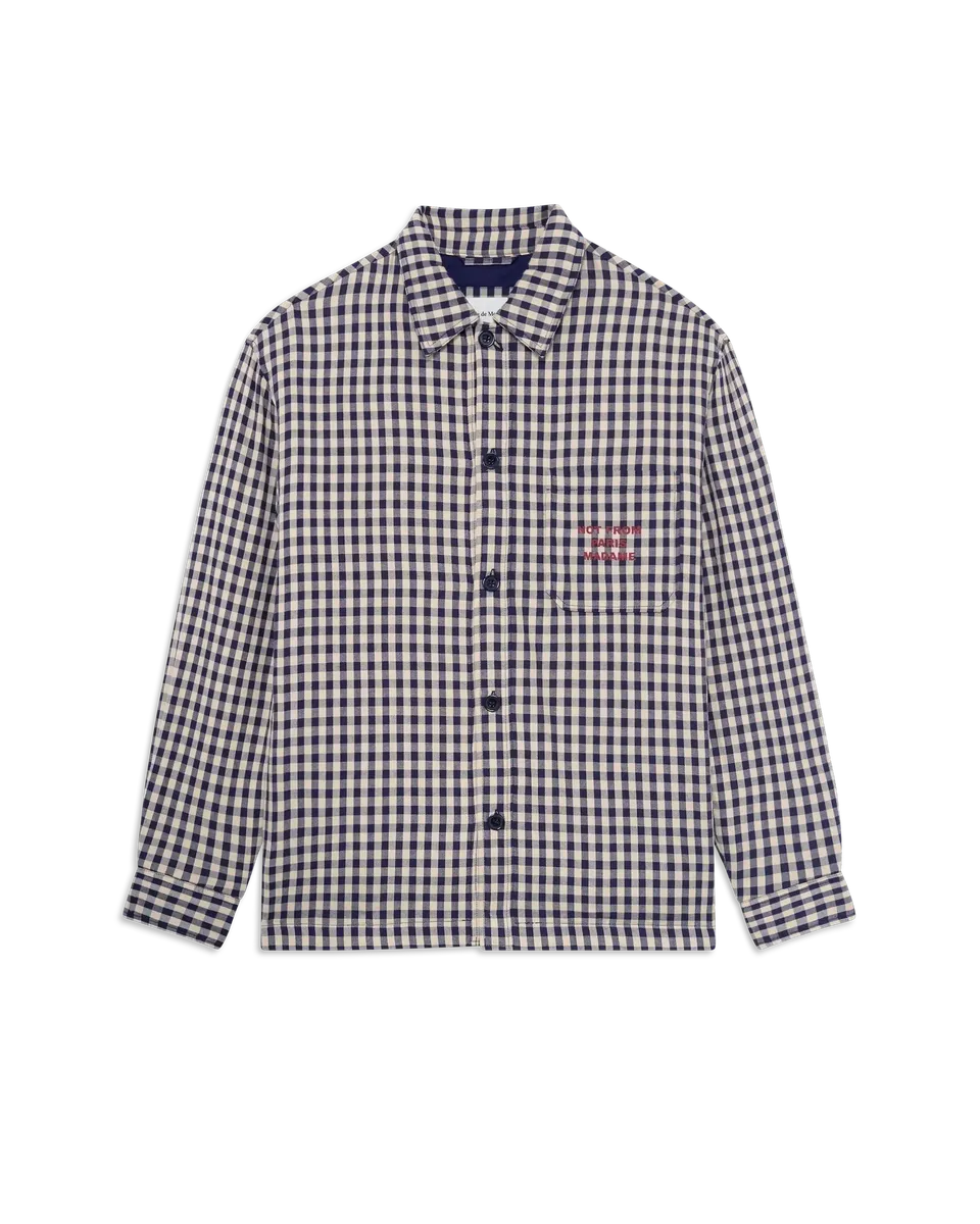 Drôle De Monsieur Check Overshirt Slogan Hemd Beige Baumwolle