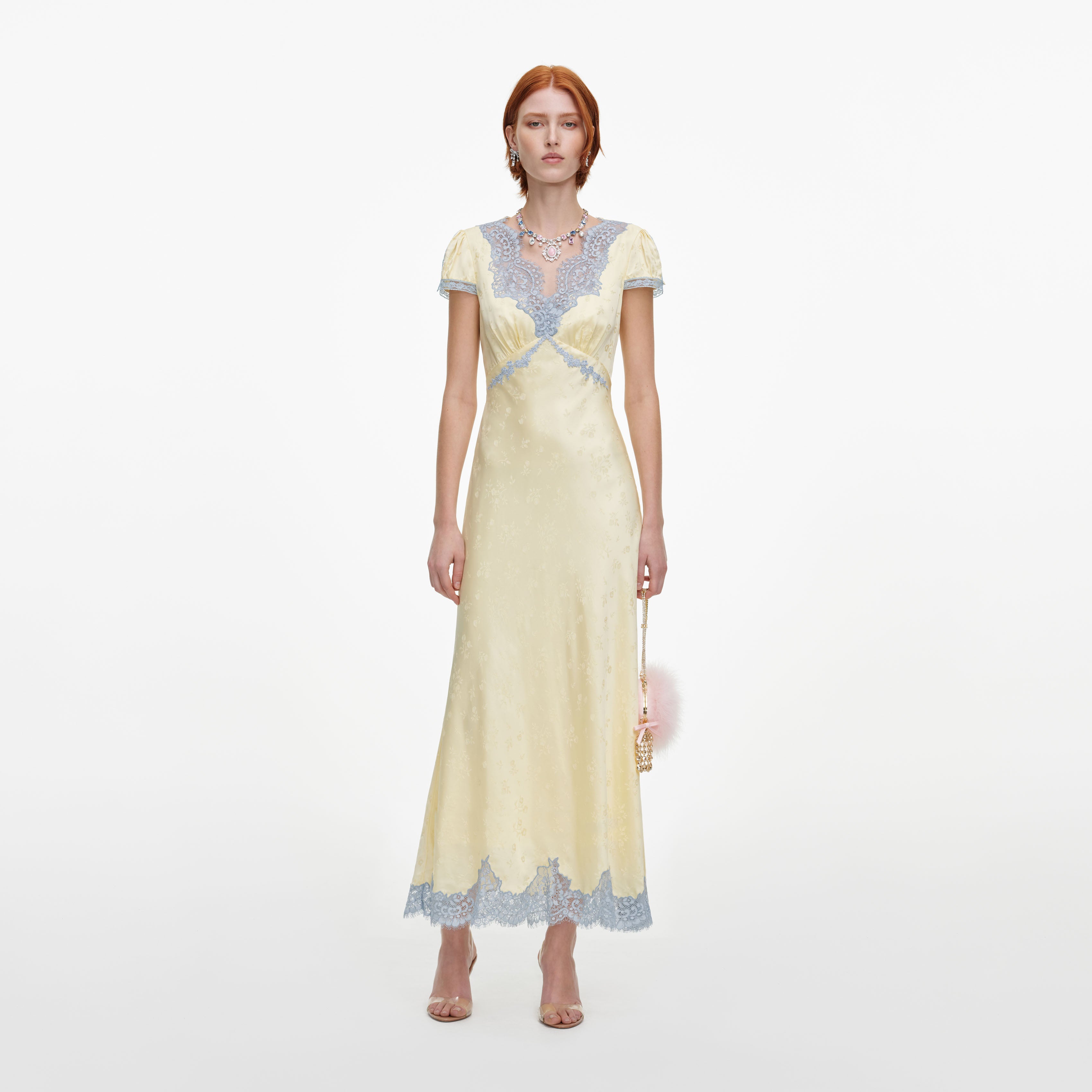 Self Portrait Yellow Viscose Lace Midikleid Gelb Spitze