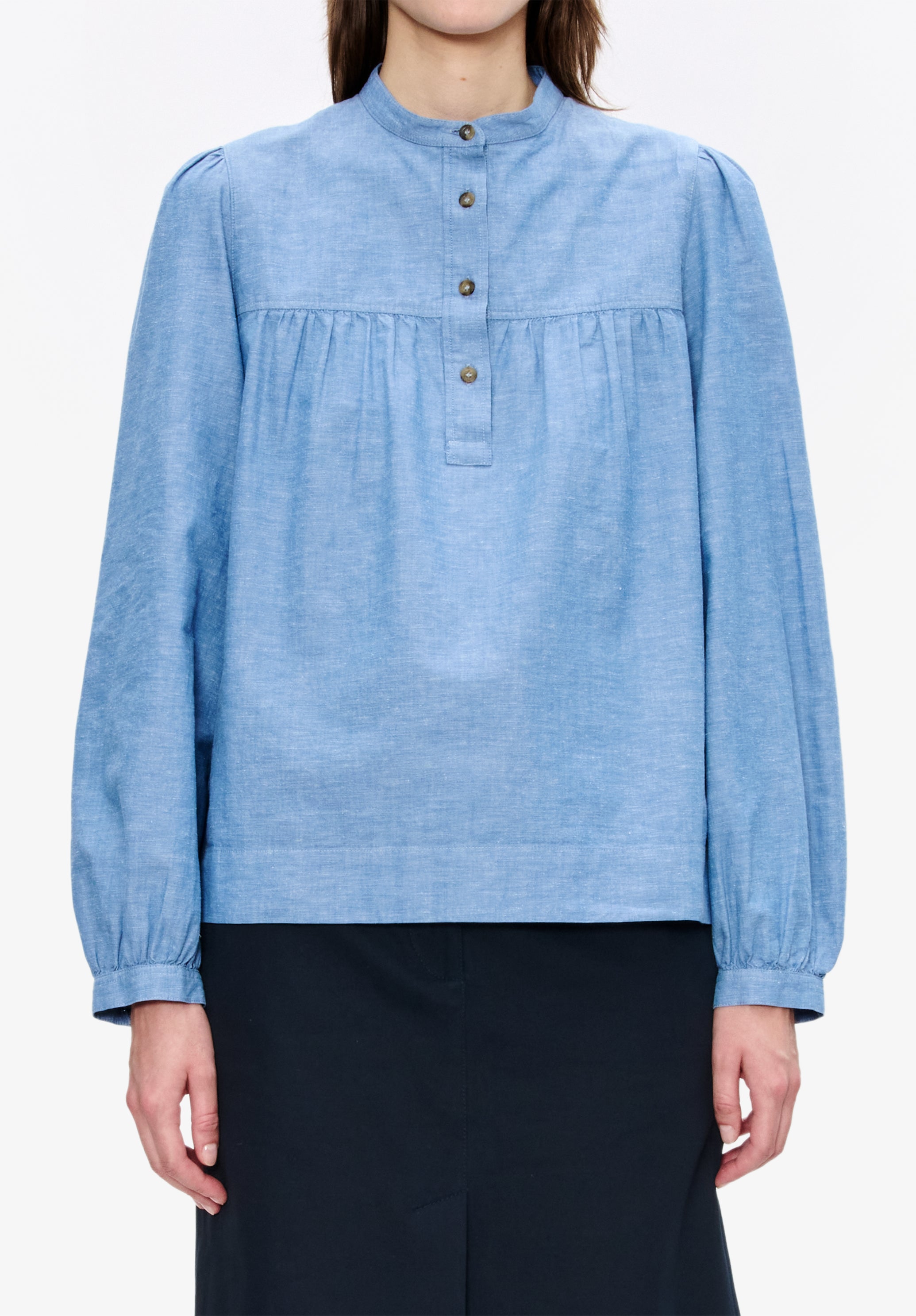 A.P.C. Baby Doll Bluse Baumwolle blau Bio-Baumwolle