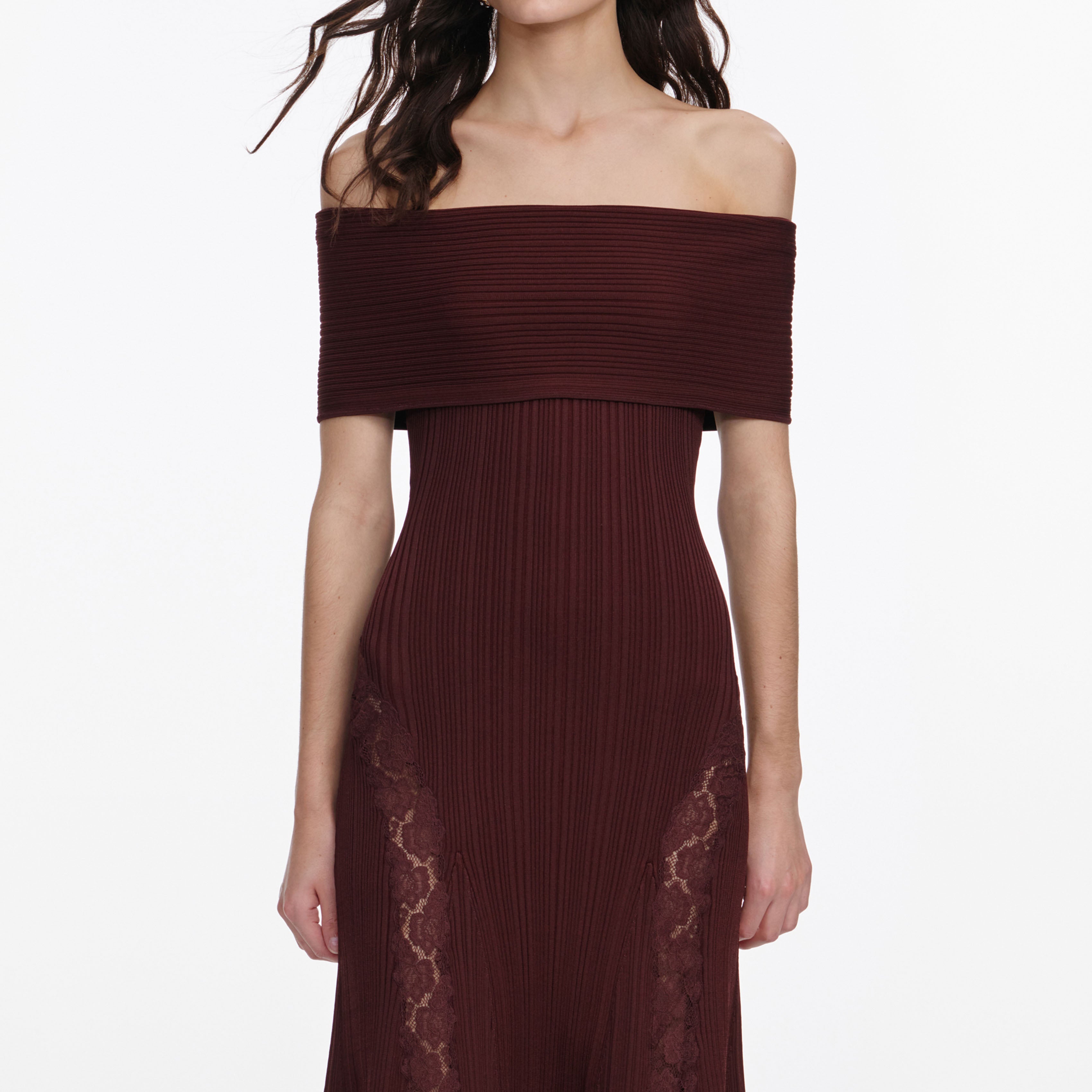 Self Portrait Dresses Burgundy Knit Midi Dress Bordeaux Spitze