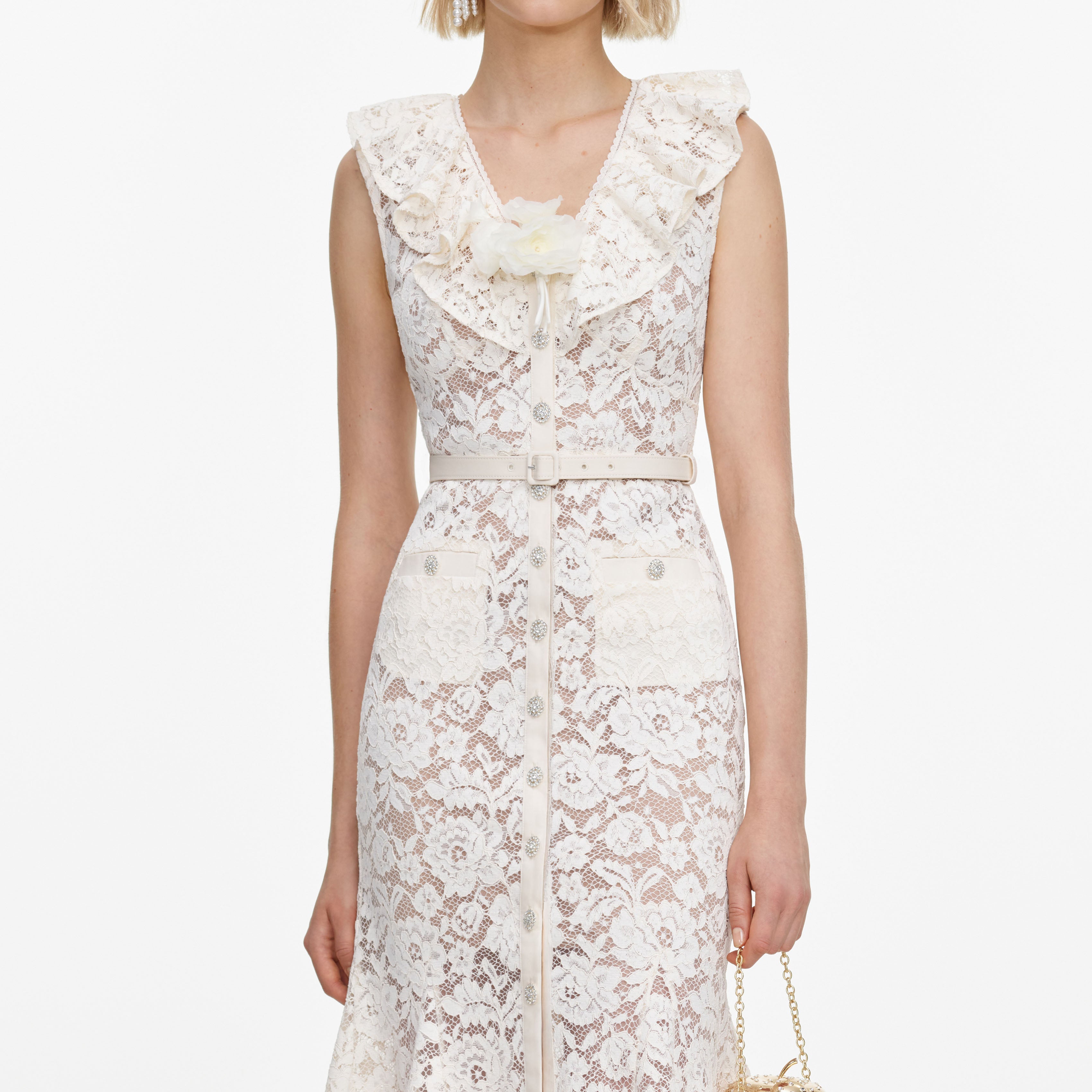 Self Portrait Dresses Cream Lace Flower Midi Kleid creme