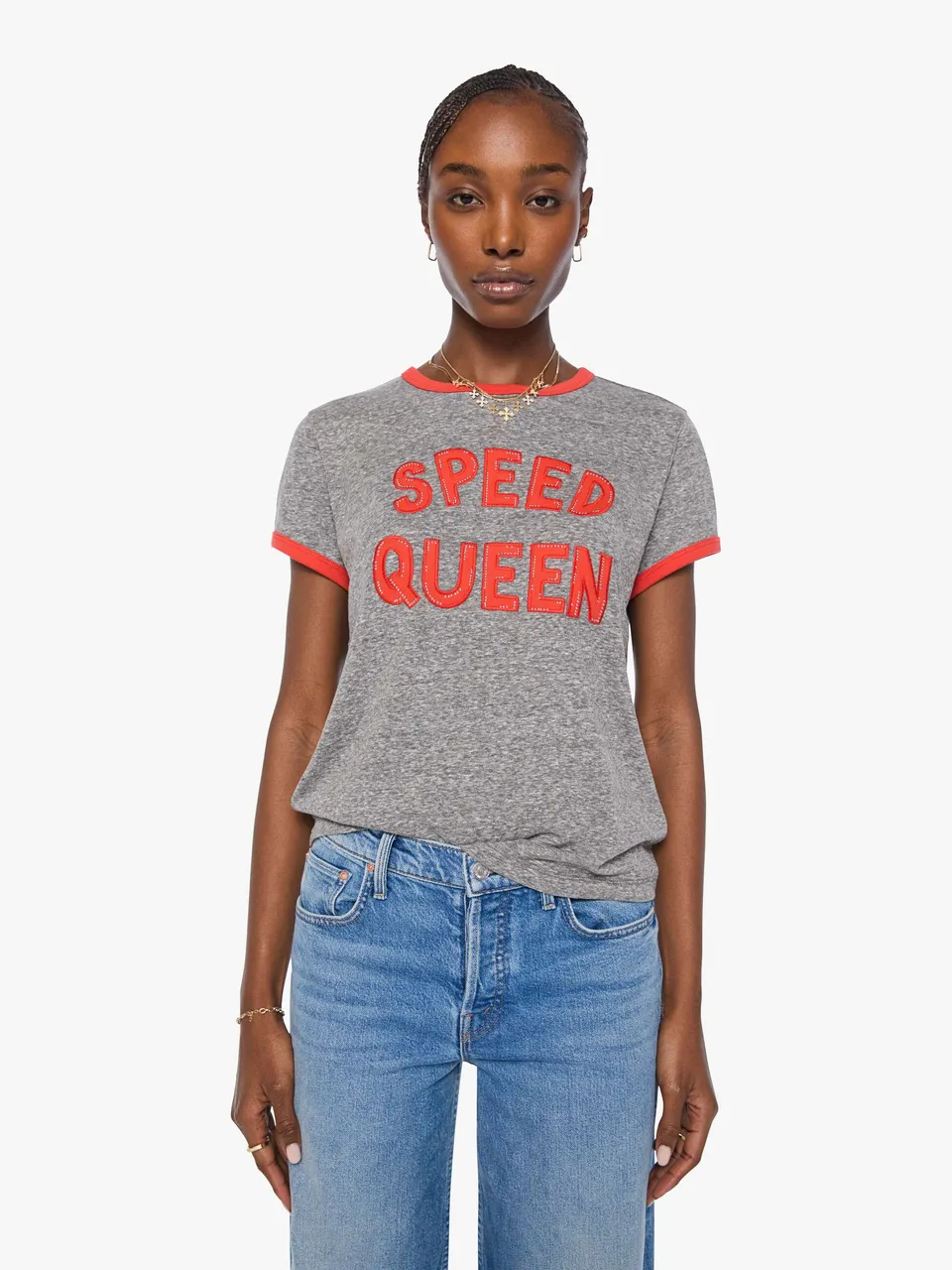 Mother Boxy Goodie Goodie Ringer T-Shirt Speed Queen Grau