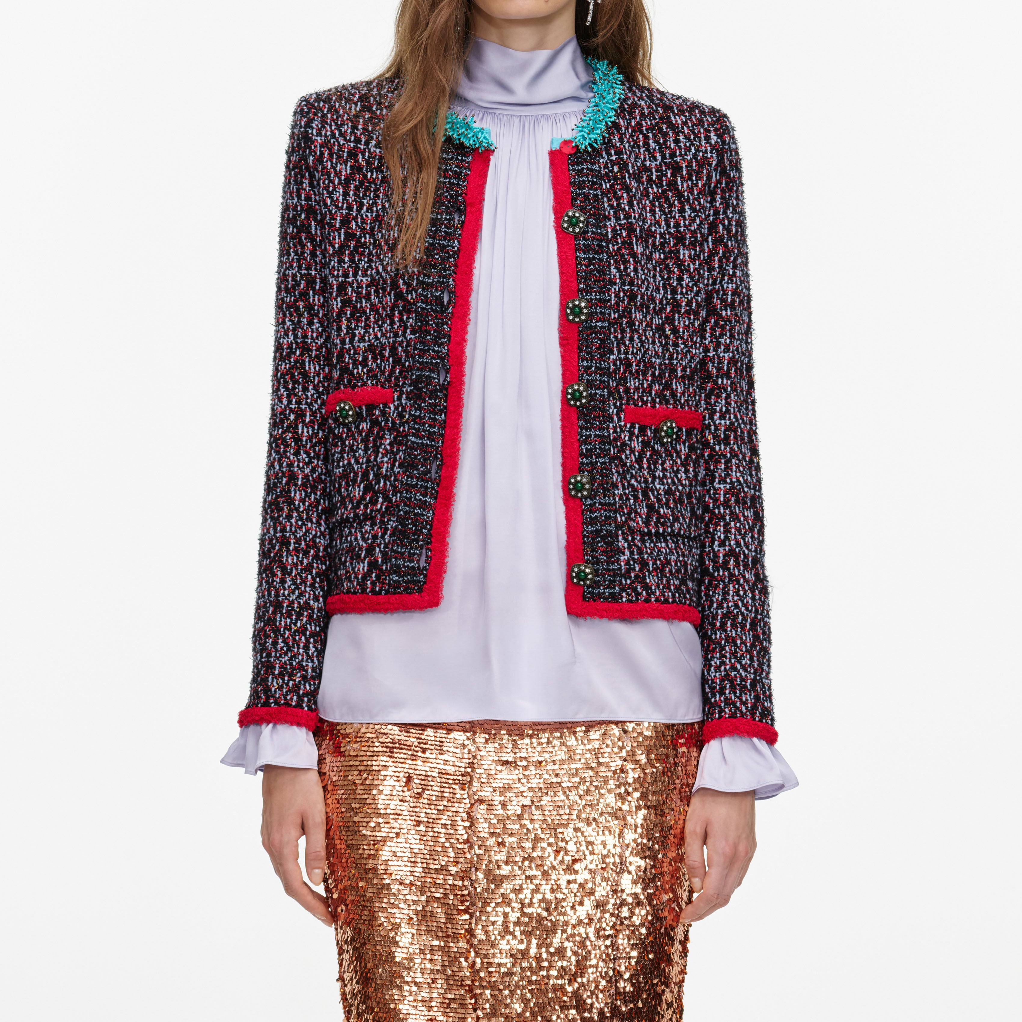 Self Portrait Multi Textured Knit Cardigan Multi Rot