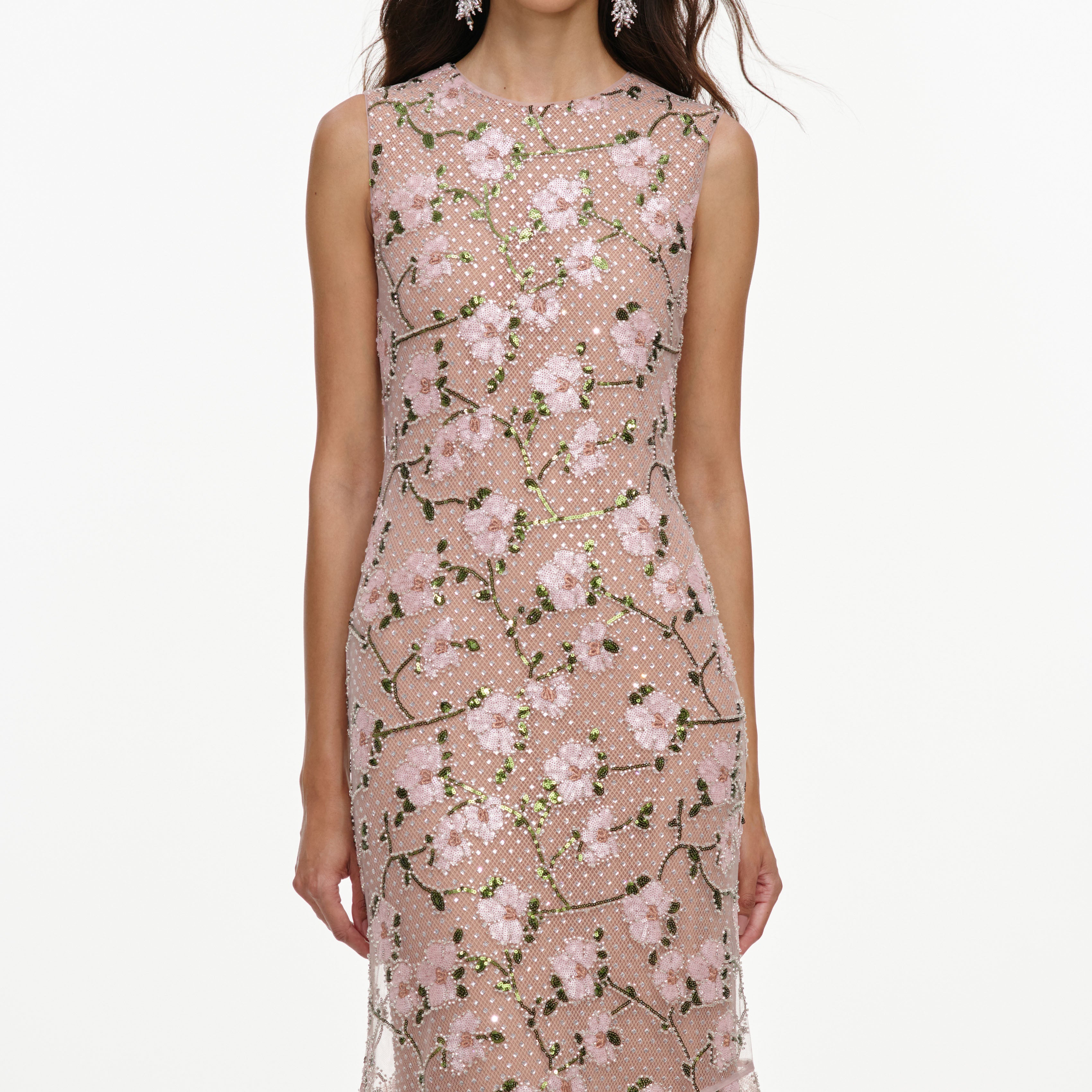 Self Portrait Pink Rhinestone Sequin Maxikleid Pink UK 8