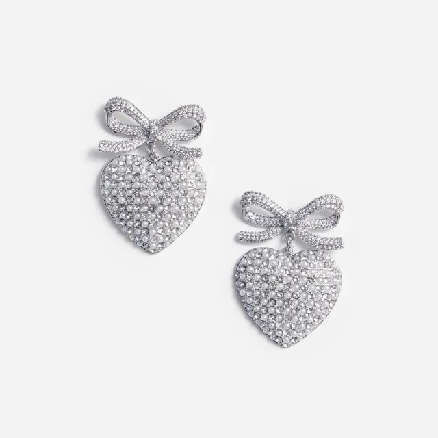 Self Portrait Crystal Bow Pearl Heart Ohrringe Silber One Size