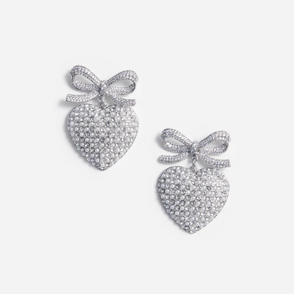 Self Portrait Crystal Bow Pearl Heart Ohrringe Silber One Size