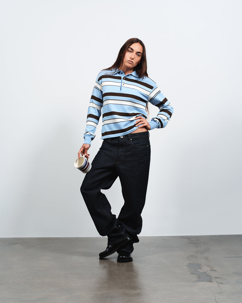J.W.Anderson Rugby Polo Top Misty Blue Streifen Strick