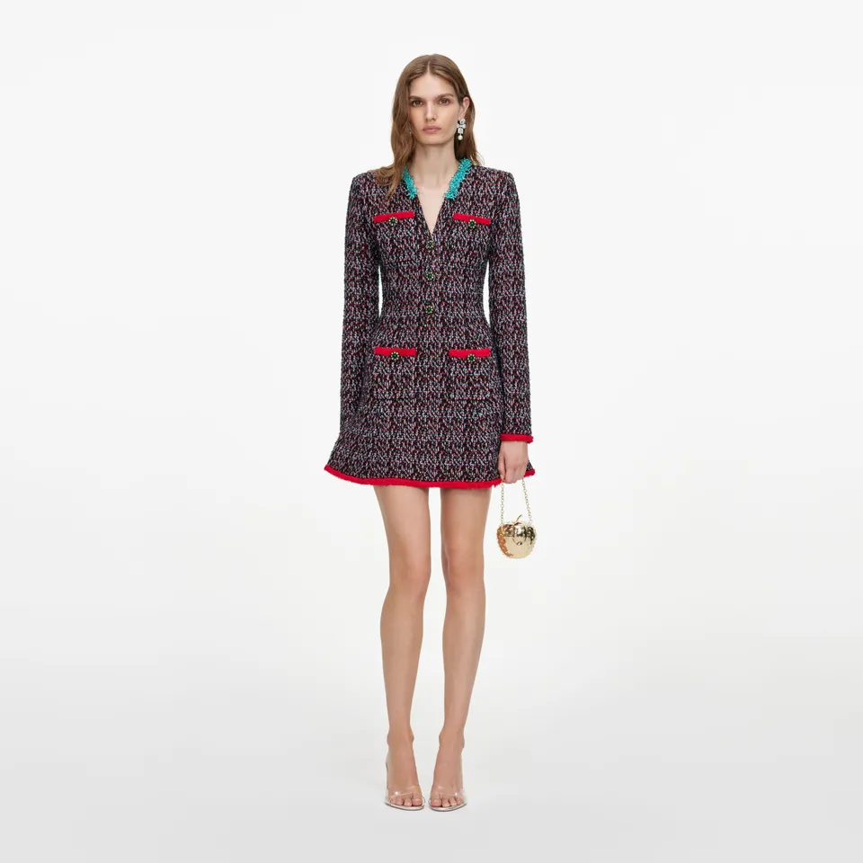 Self-Portrait Multi Textured Knit Mini Strickkleid Multi