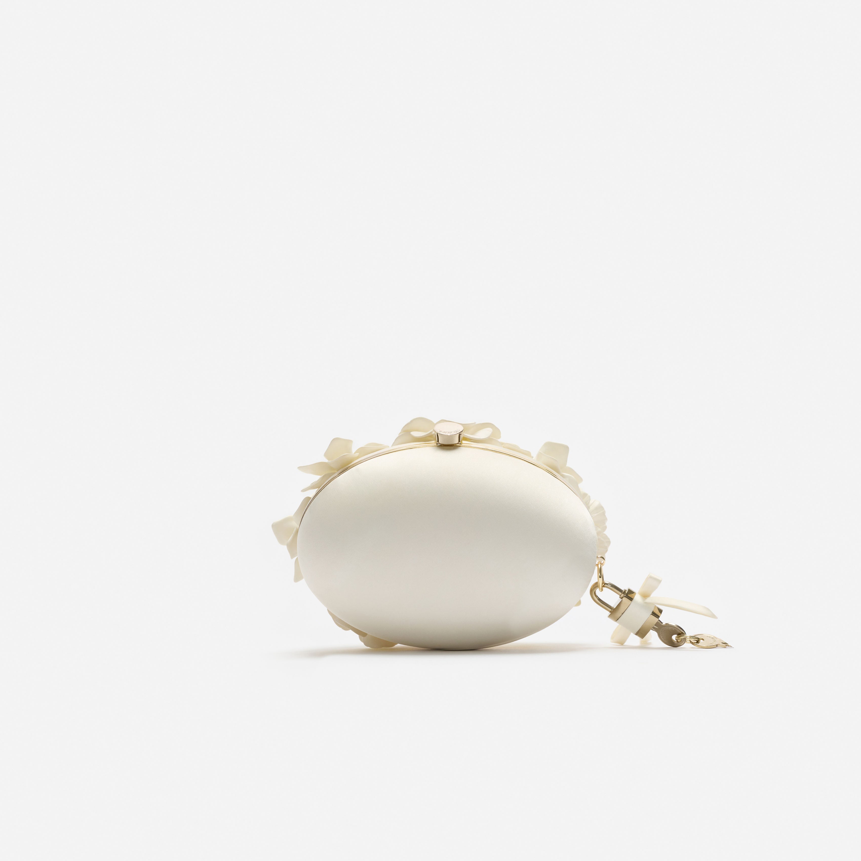 Self Portrait Handbags Satin Clutch Creme Floral Oval One Size