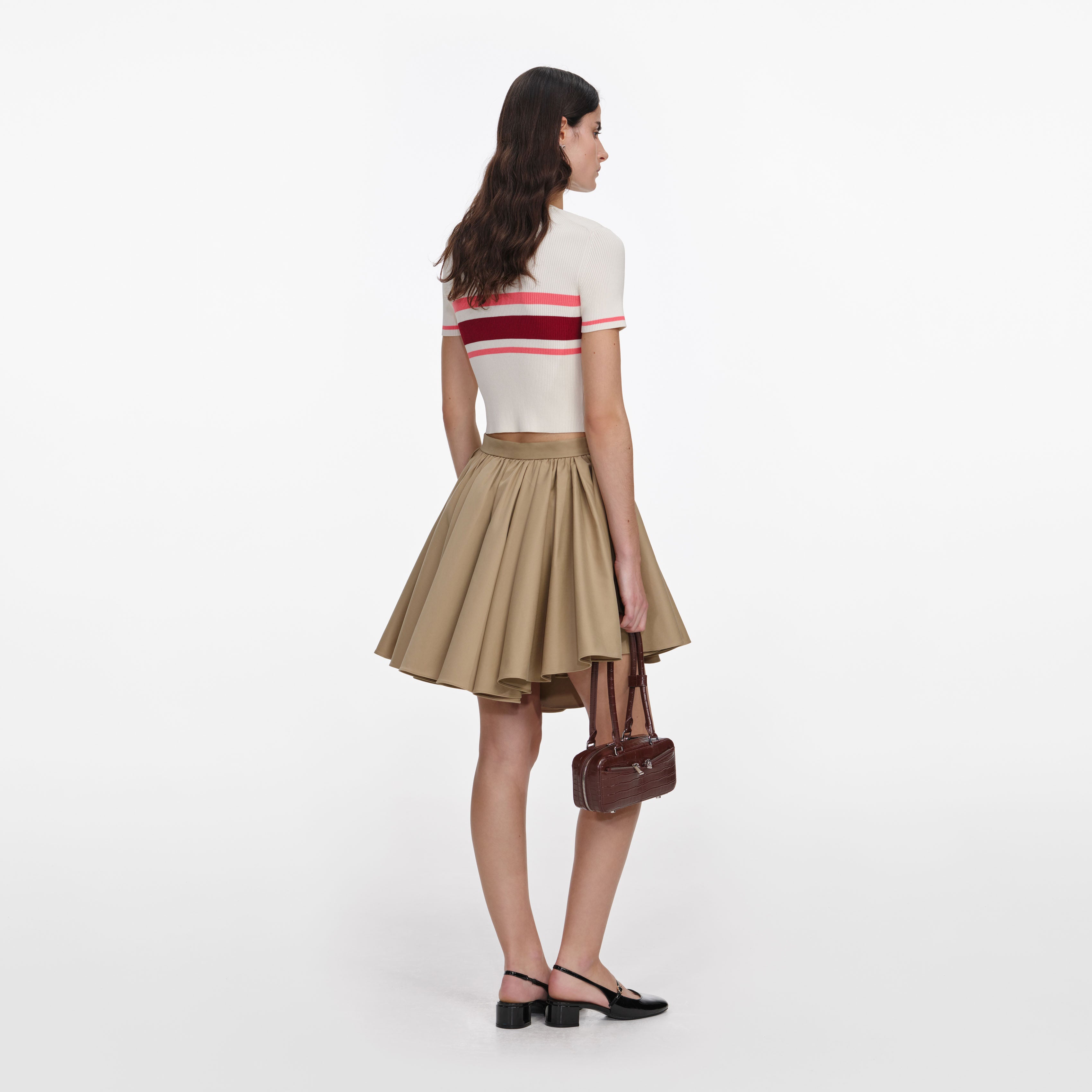 Self Portrait Cream Stripe Stricktop Creme Viskose Cropped