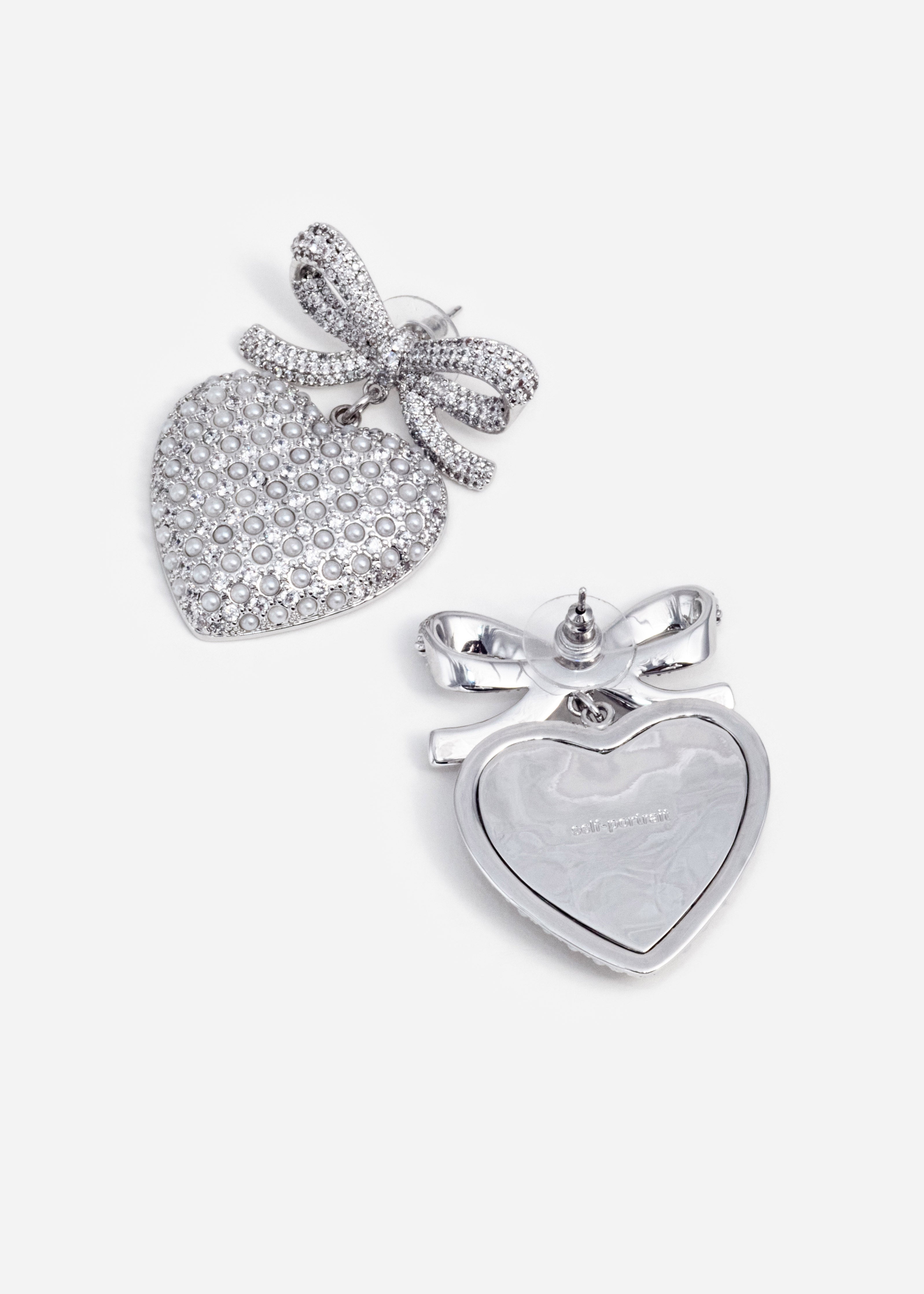 Self Portrait Crystal Bow Pearl Heart Ohrringe Silber One Size
