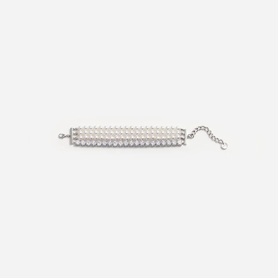 Self Portrait Pearl Diamante Armband Silber Perle
