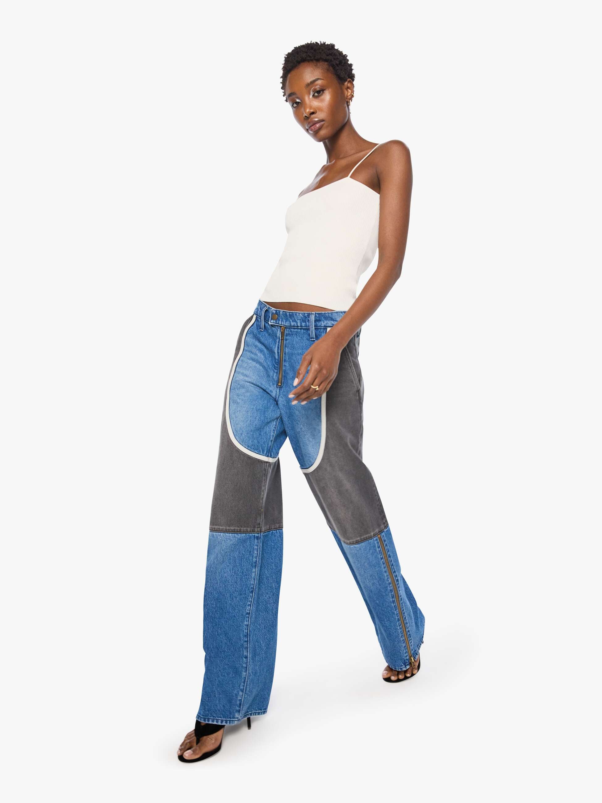 Mother SNACKS Moto Smoothie Sneak Jeans Quik Blau Wide Leg