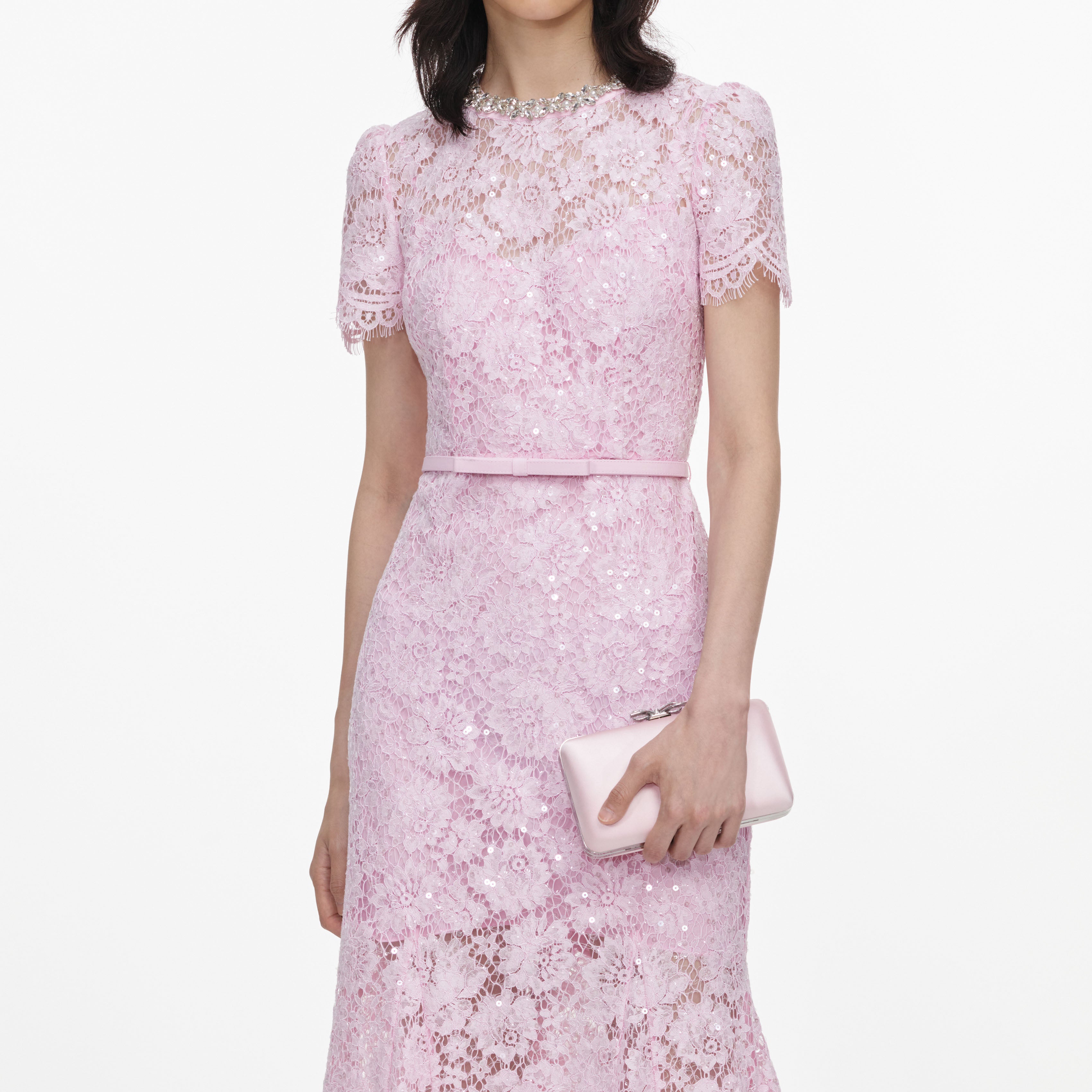 Self Portrait Pink Sequin Lace Midikleid Pink