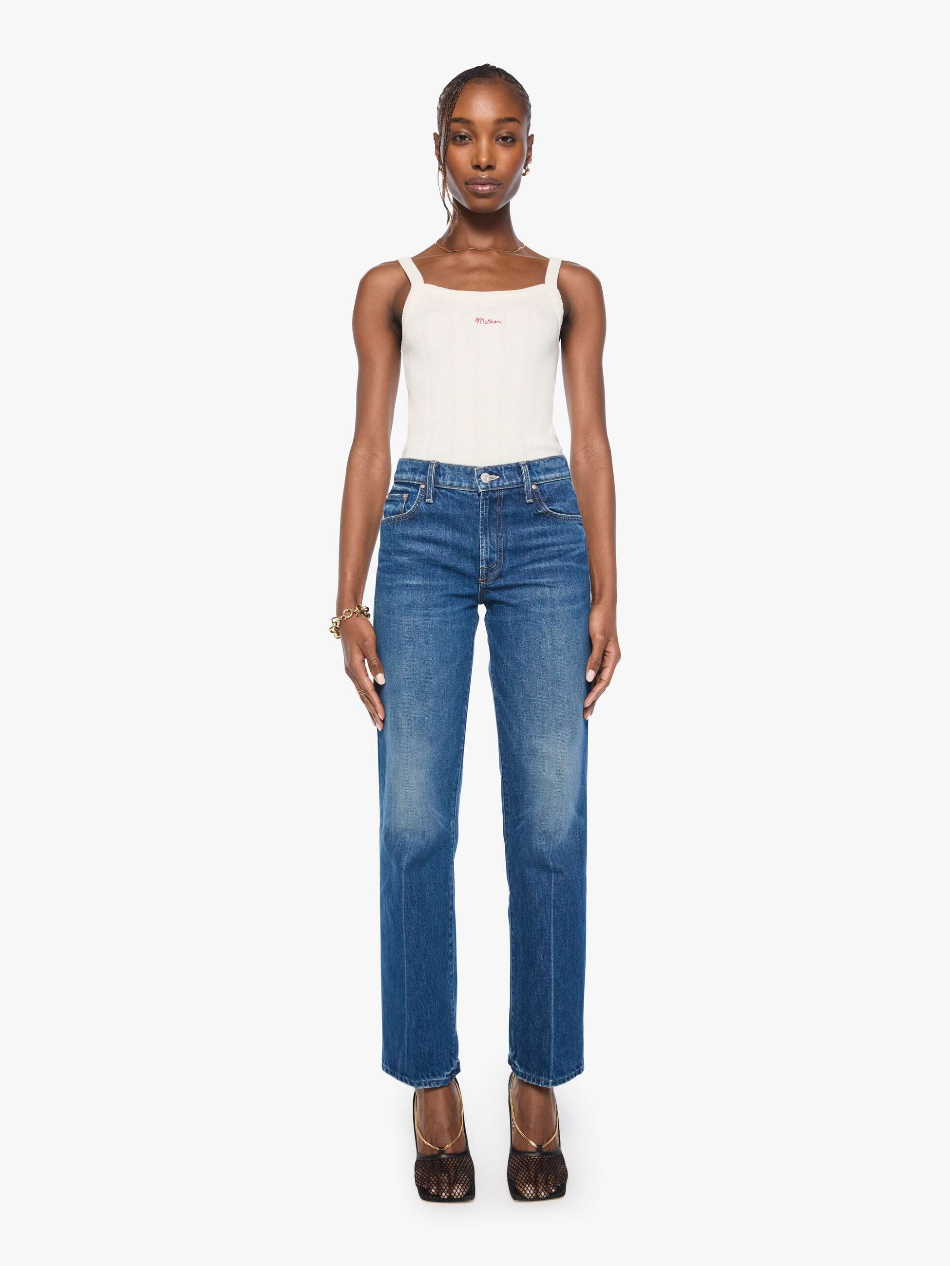 Mother Mid Rise Rambler Skimp Jeans Call Me Wild Mittelblau