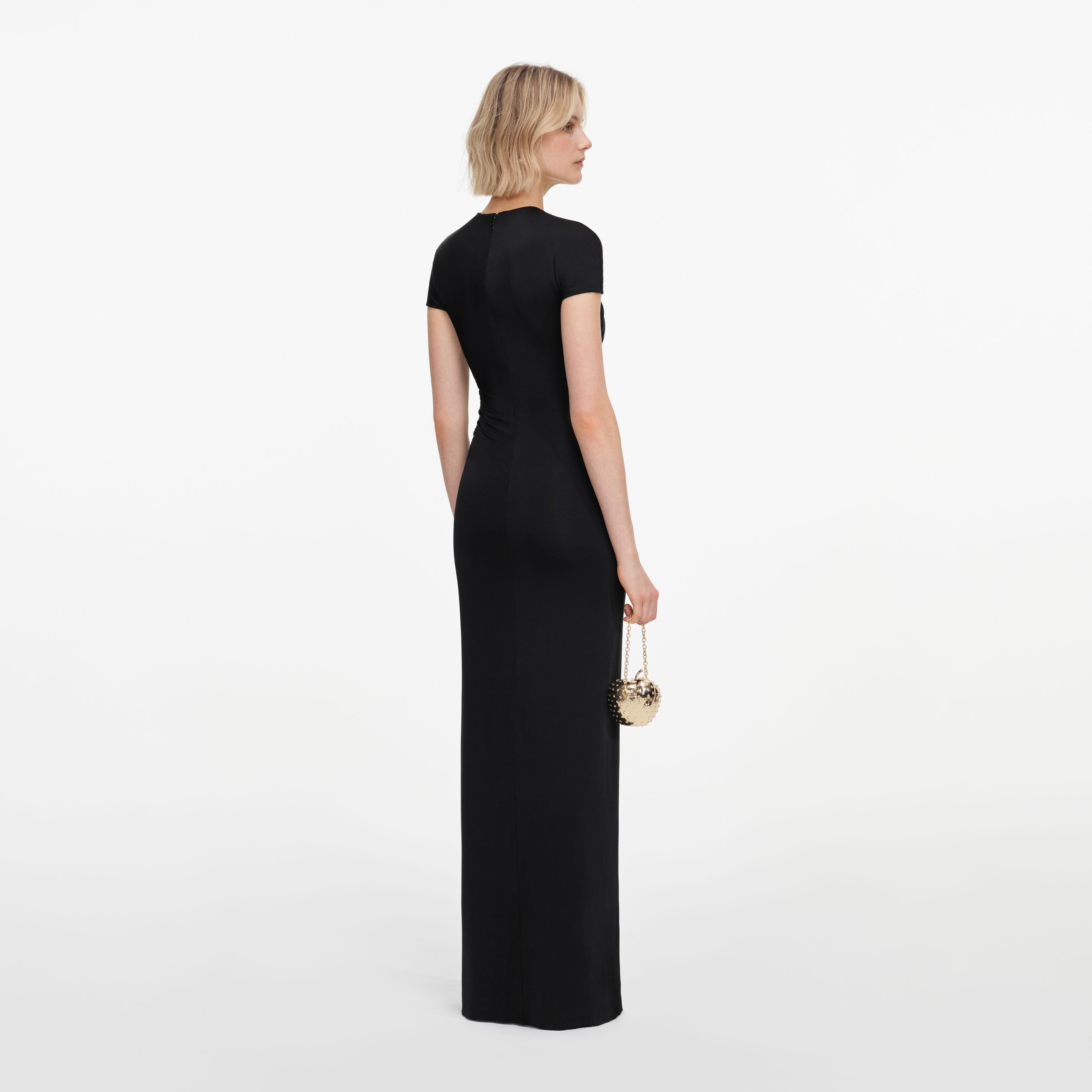 Self Portrait Black Jersey Maxi Kleid Schwarz Drapiert