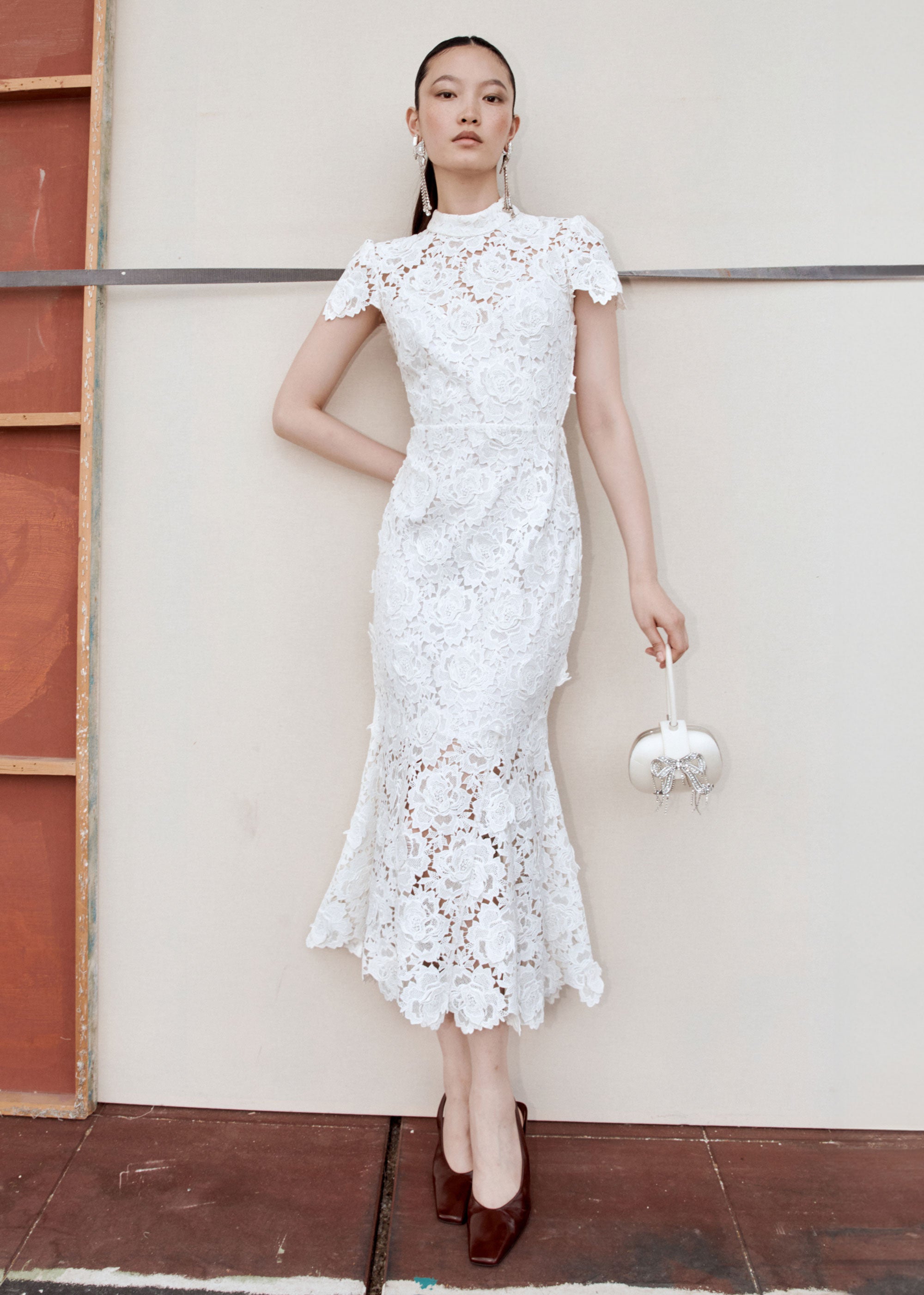 Self Portrait White Flower Lace Midikleid Weiß Spitze