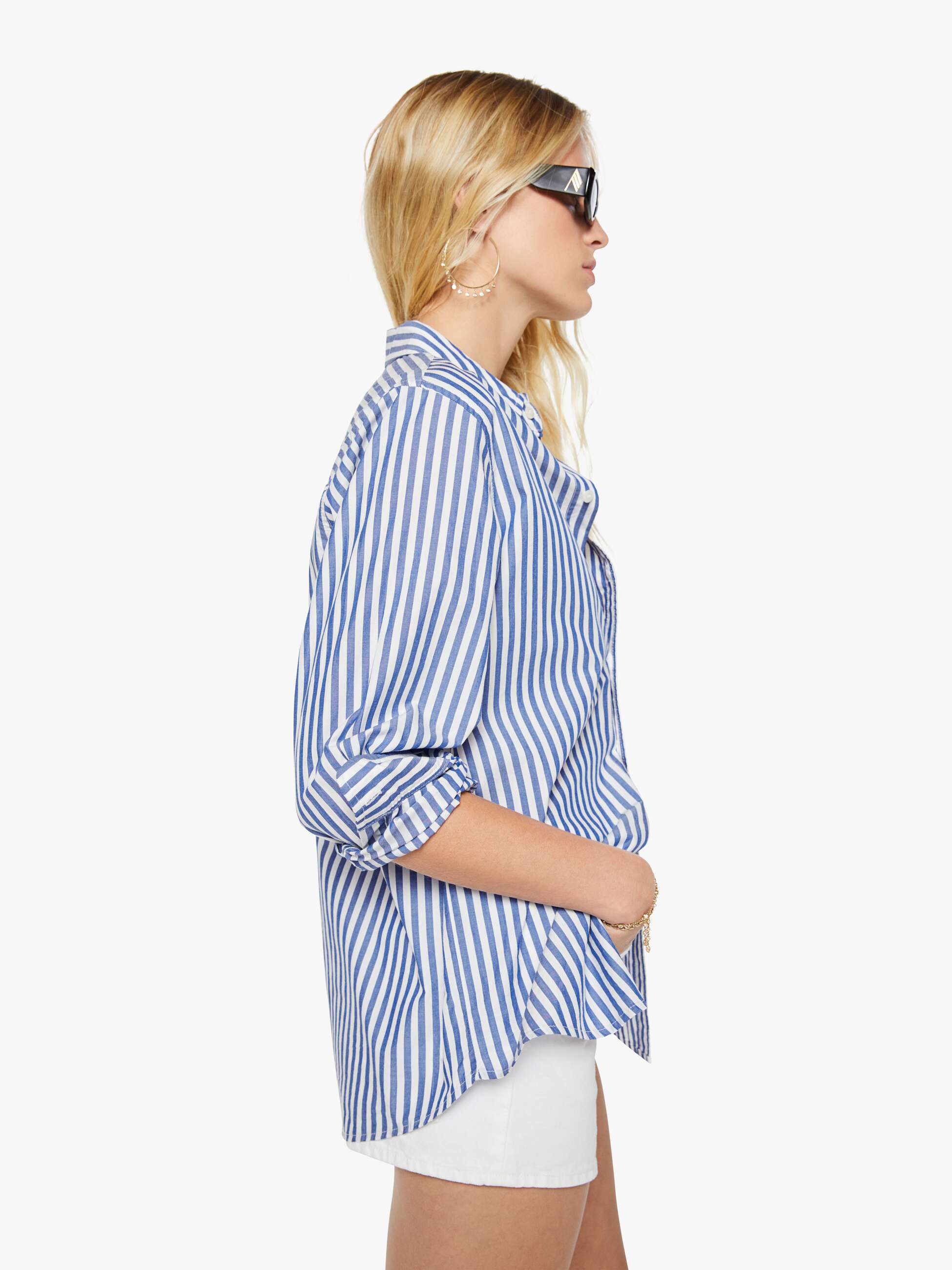 Mother The Bestie Hemd White Blue Stripe Baumwolle