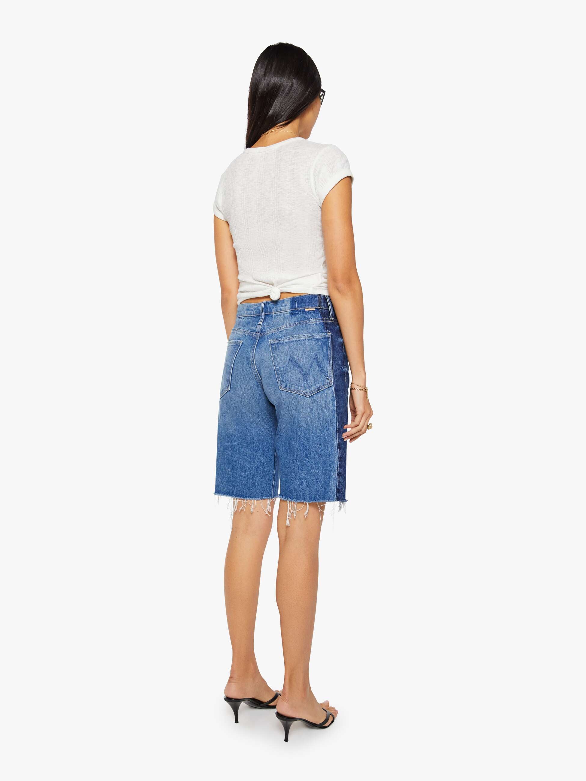 Mother Mid Rise Maven Bermuda Fray Shorts Double Stacked