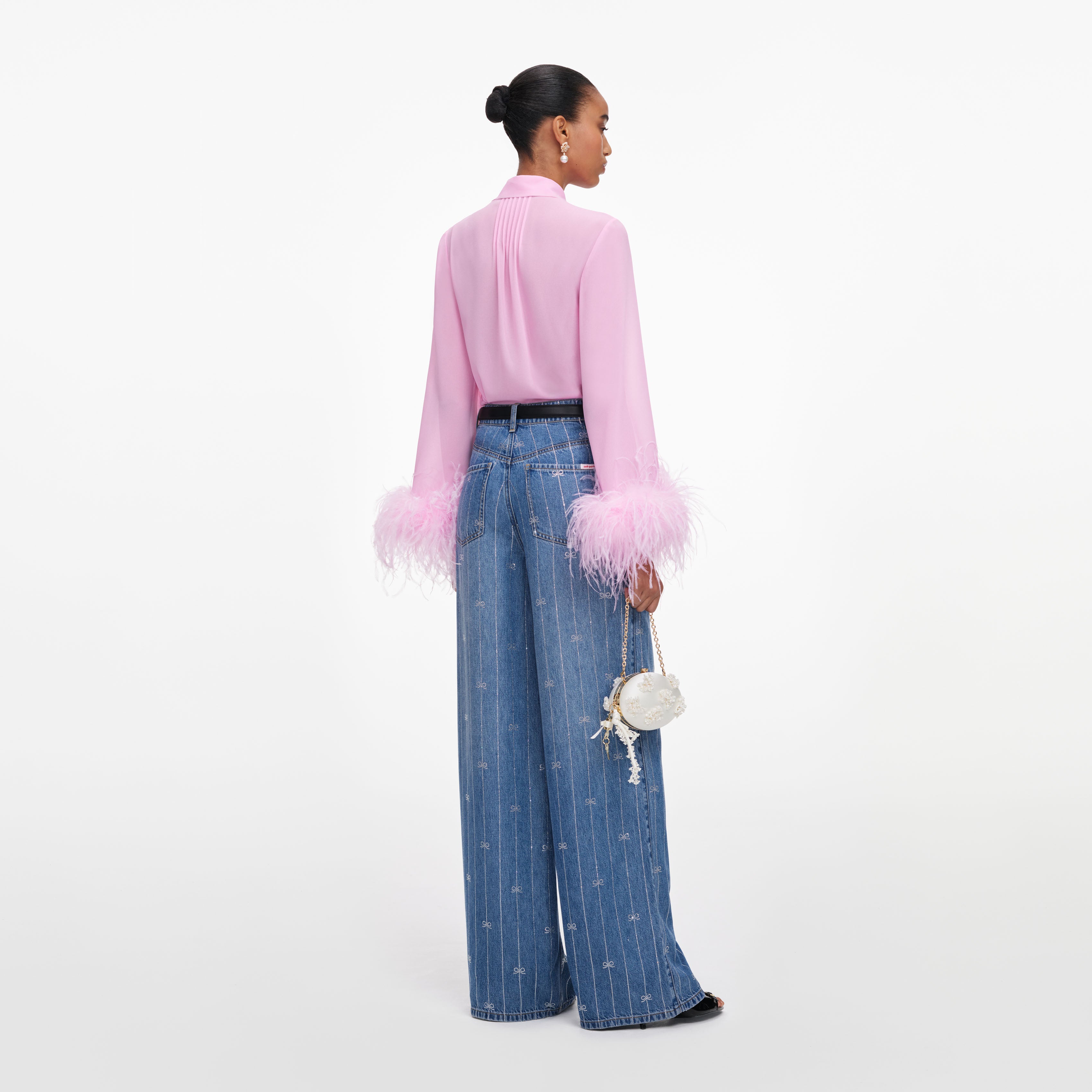 Self Portrait Georgette Feder Bluse Pink Schleife