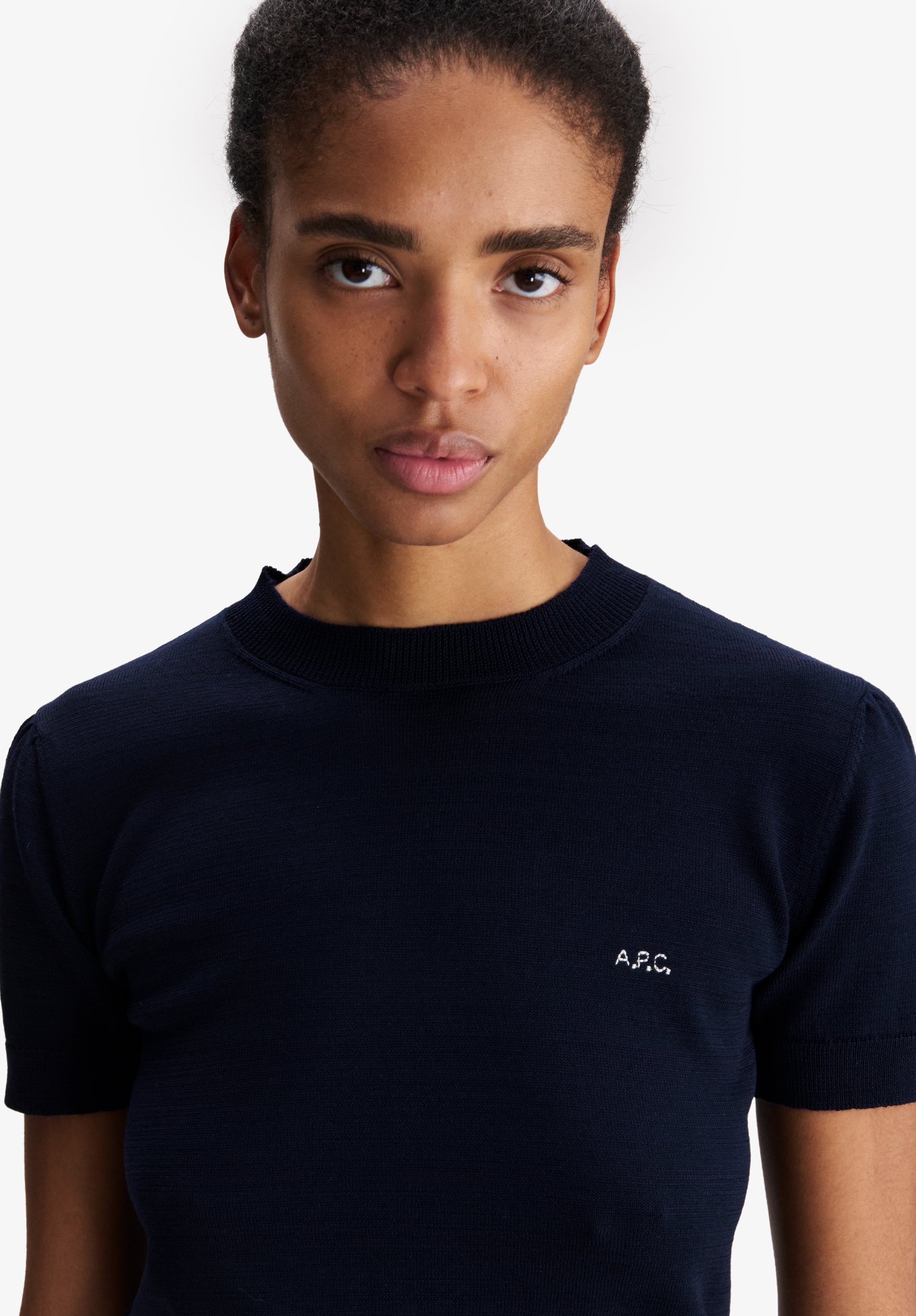 A.P.C. Knitwear Merino Pullover marineblau kurzarm