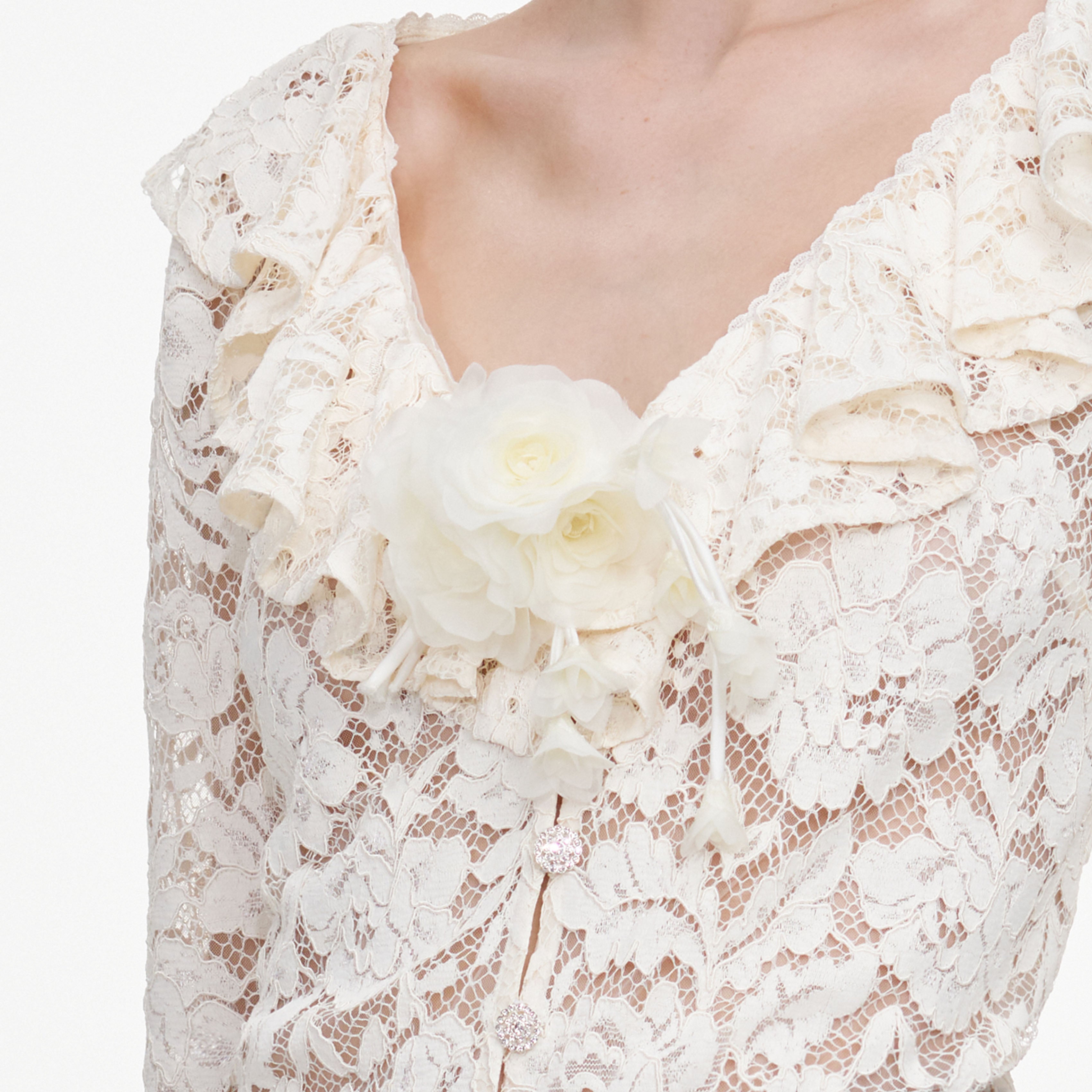 Self Portrait Cream Lace Frill Top UK 8 Creme Spitze
