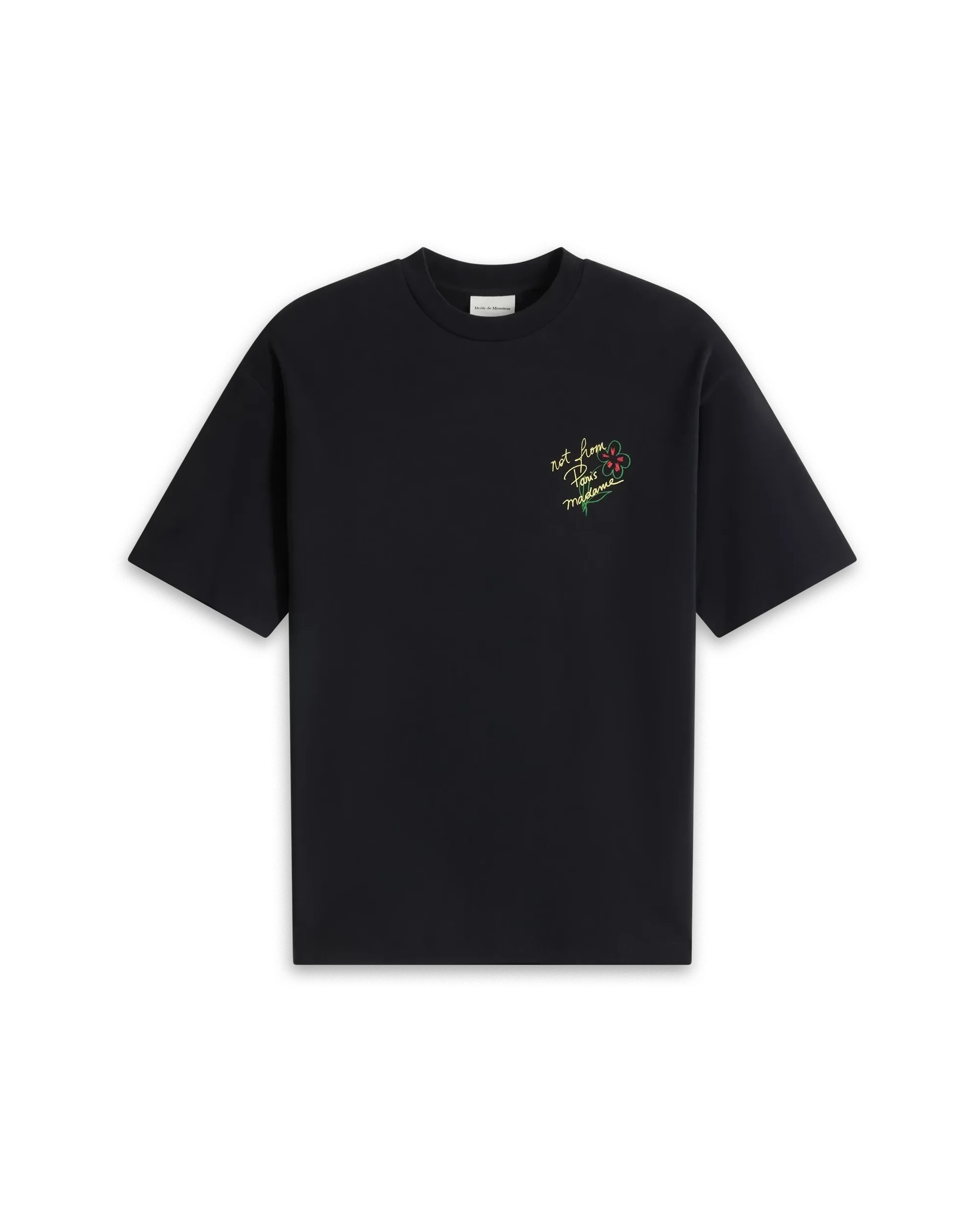 Drôle De Monsieur Esquisse Slogan T-Shirt Schwarz Baumwolle