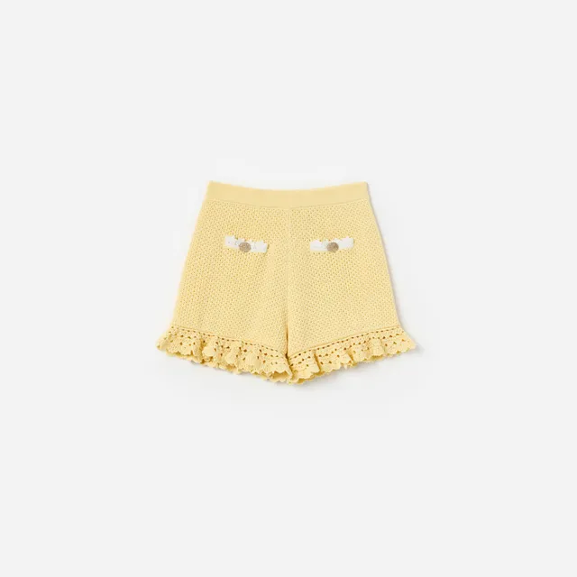 Self Portrait Bottoms Pointelle Knit Shorts Gelb Kinder