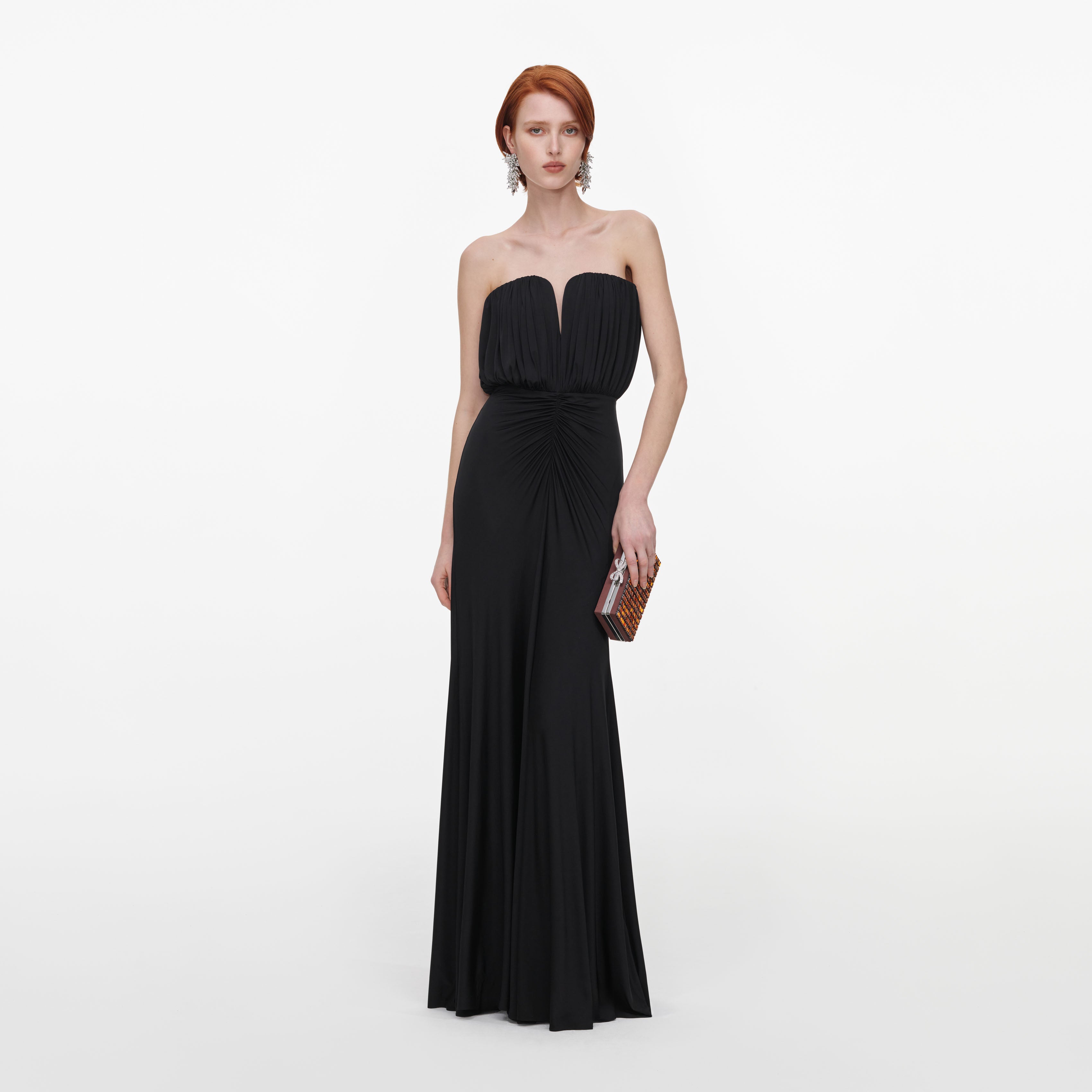 Self Portrait Black Jersey Bandeau Maxi Kleid Schwarz