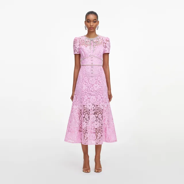 Self Portrait Pink Cord Lace Midikleid Rosa Spitze