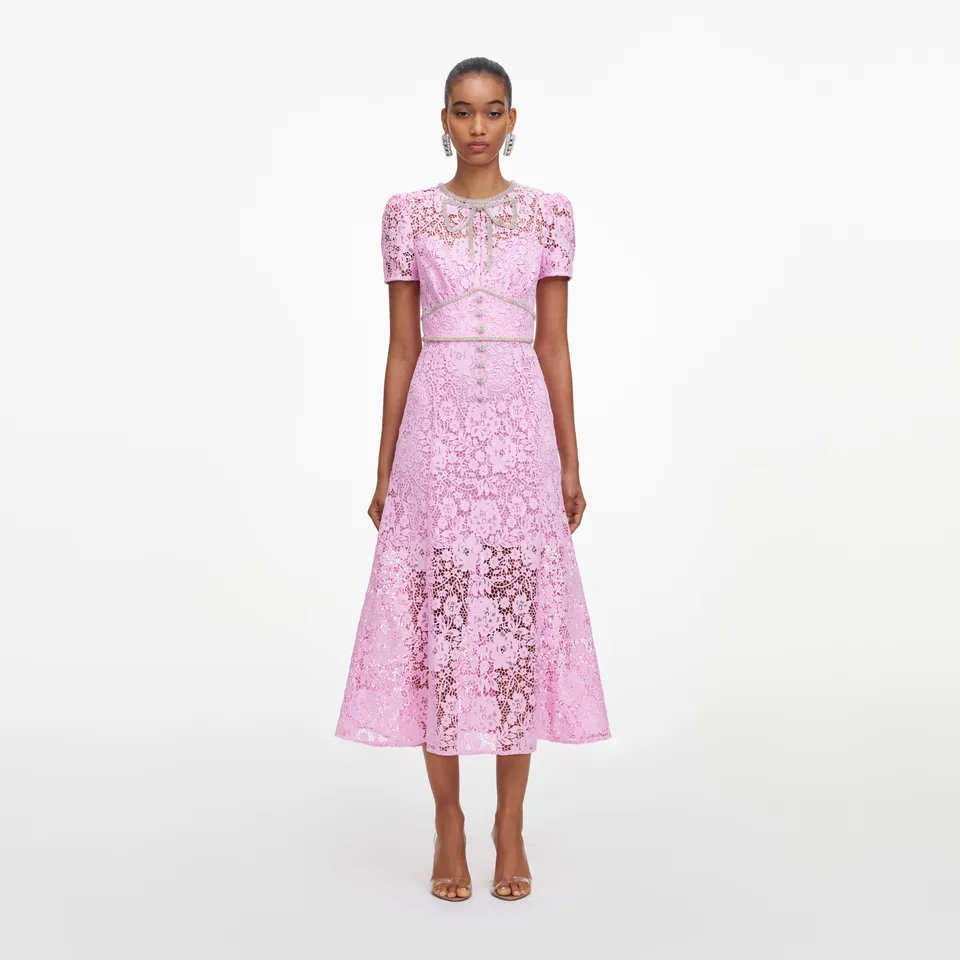 Self Portrait Pink Cord Lace Midikleid Rosa Spitze