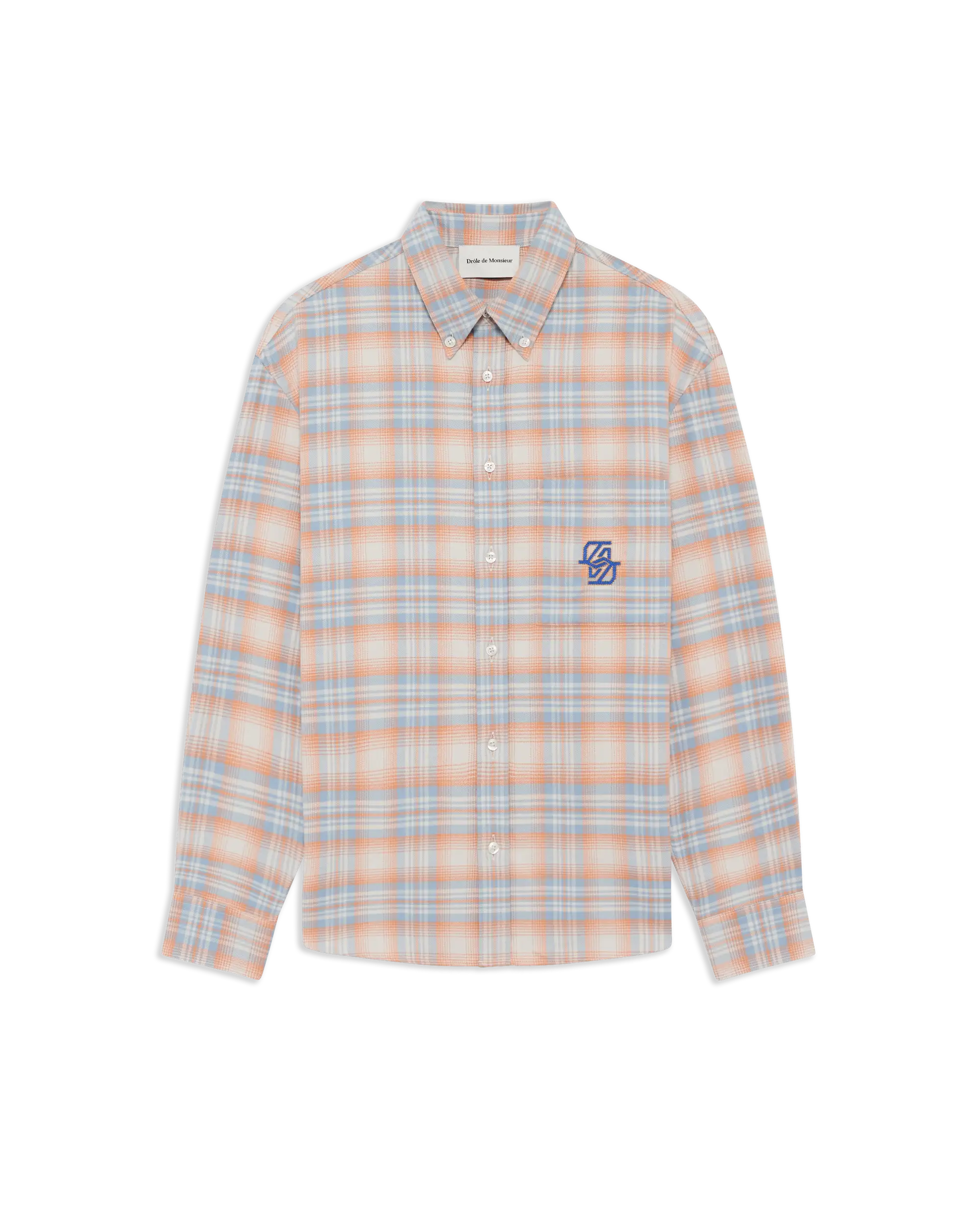 Drôle de Monsieur Boxy Flanellhemd Orange Karo Baumwolle