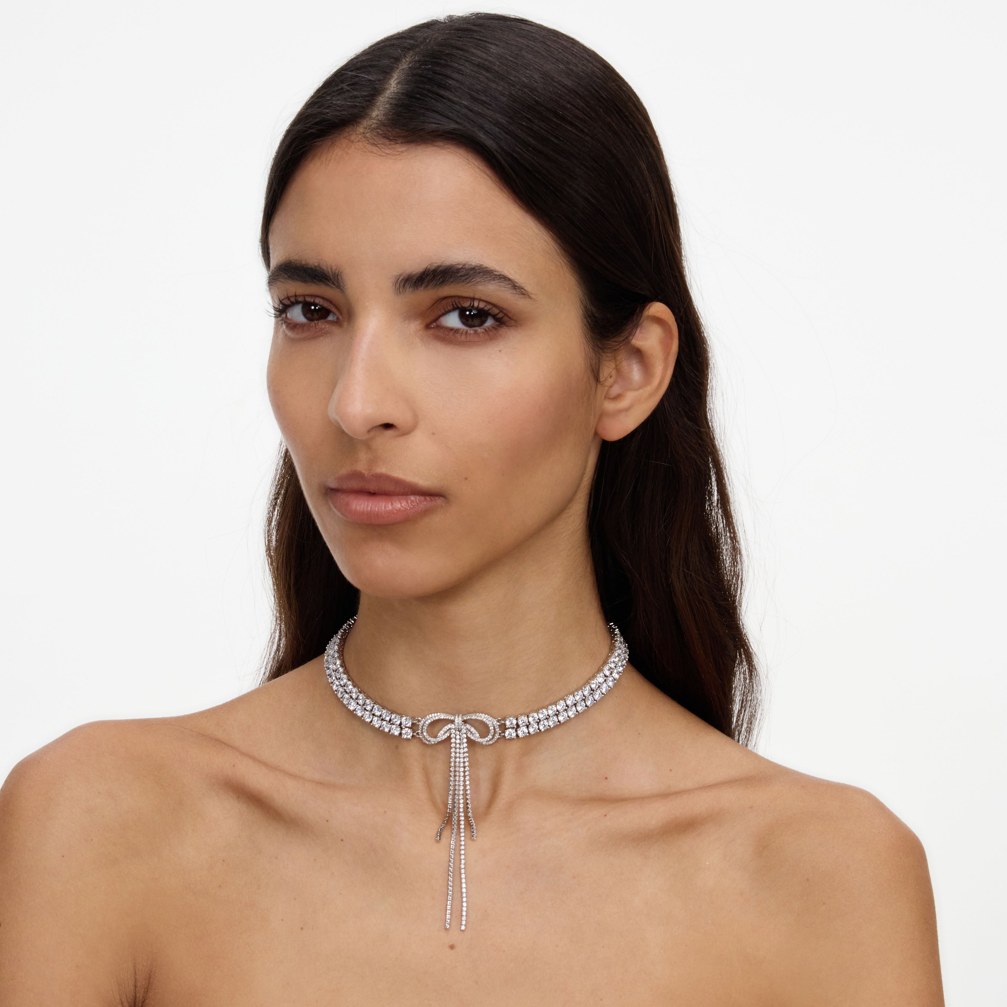 Self Portrait Double Bow Choker Silber Kristall