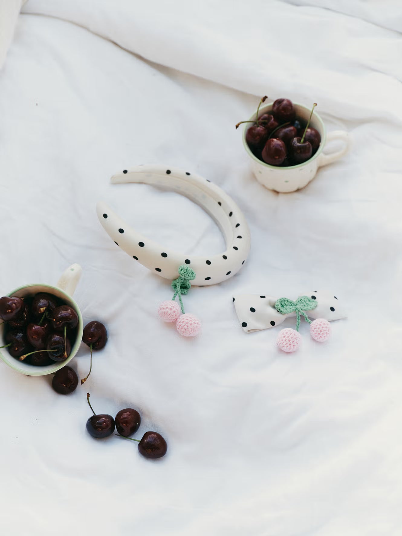 Self Portrait Cherry Headband Satin Creme Kirschen One Size