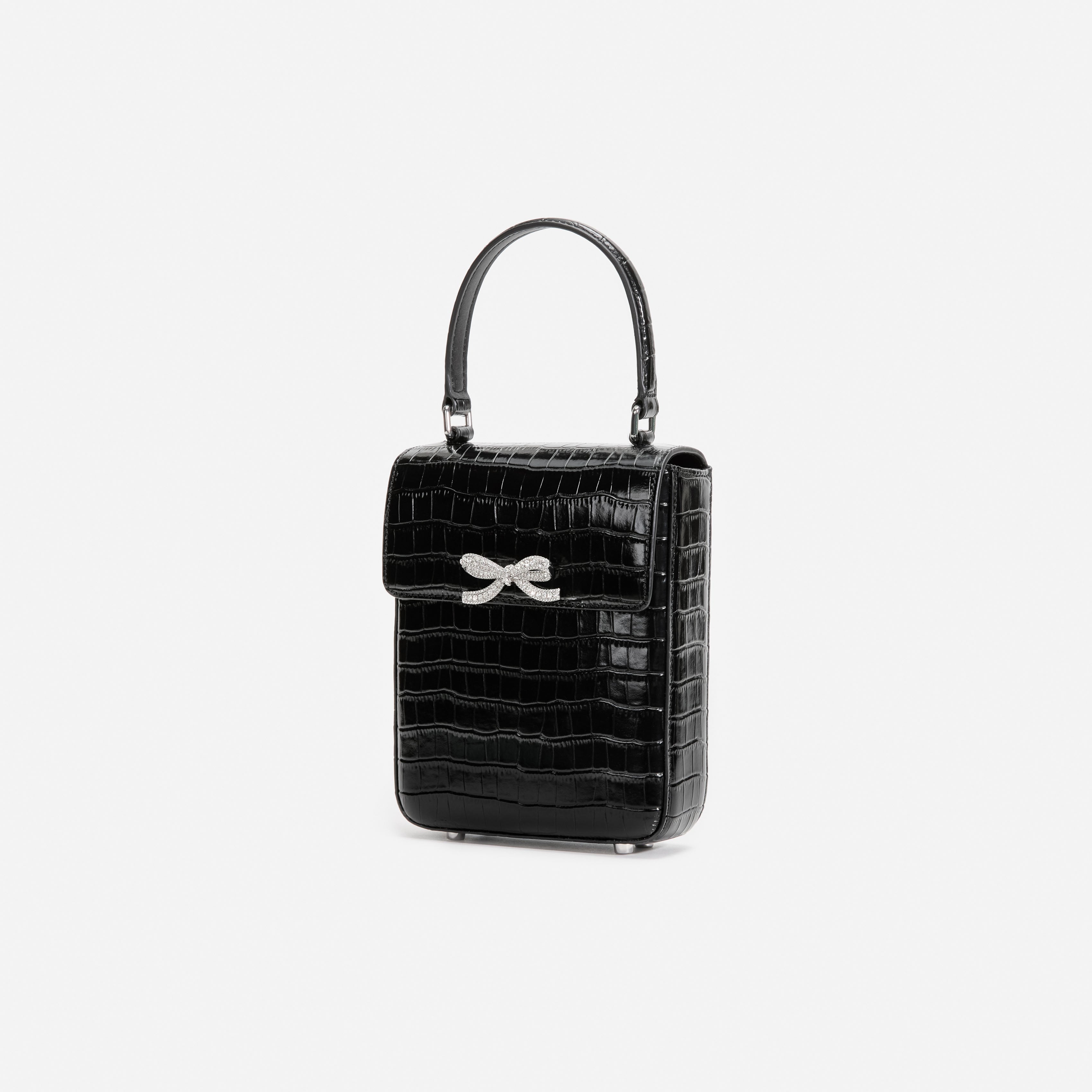 Self Portrait Structured Mini Bag Handtasche schwarz Krokoleder