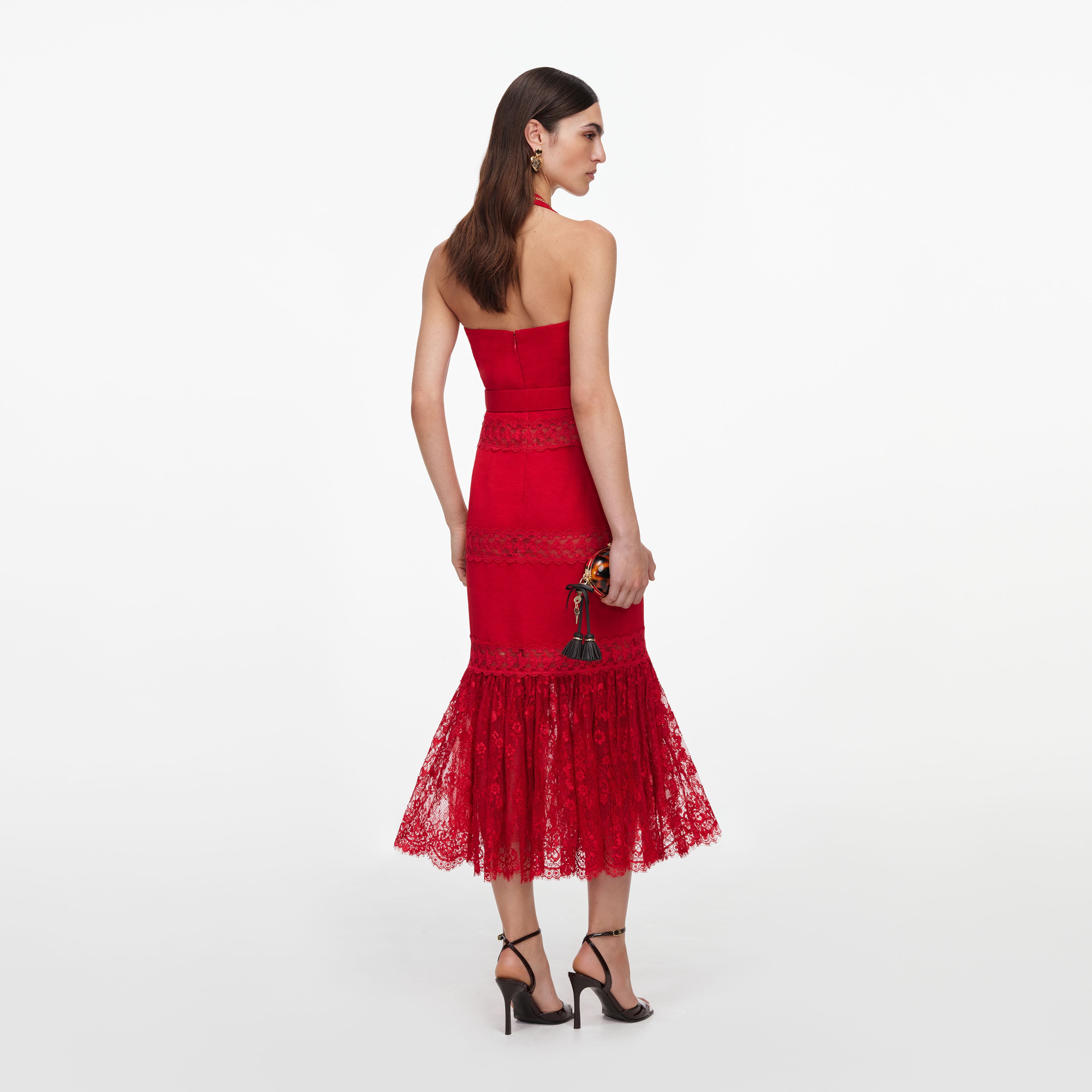 Self-Portrait Dresses Midikleid Rot Leinen Spitze Neckholder