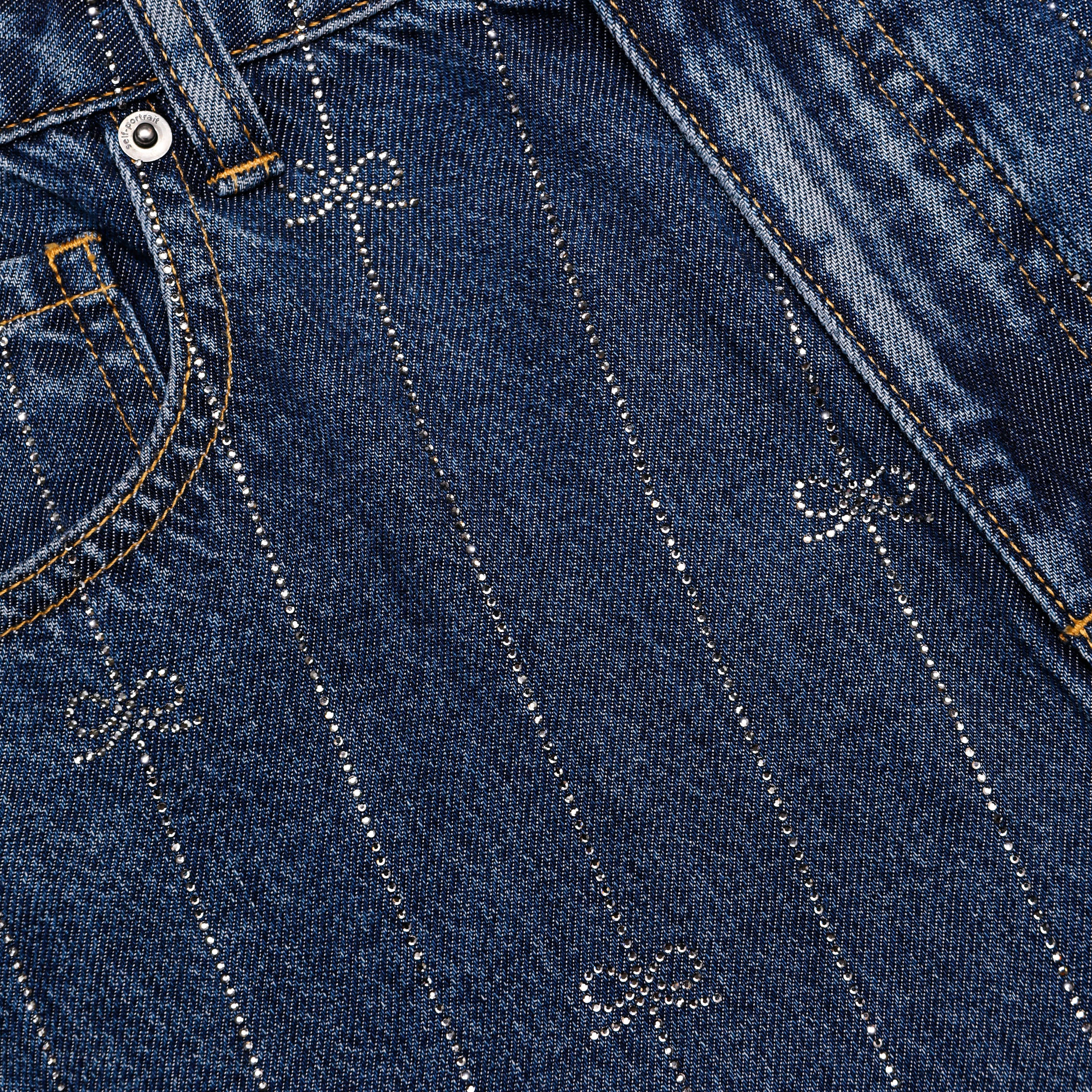 Self Portrait Jeans Denim blau Strass Streifen Gr. 26