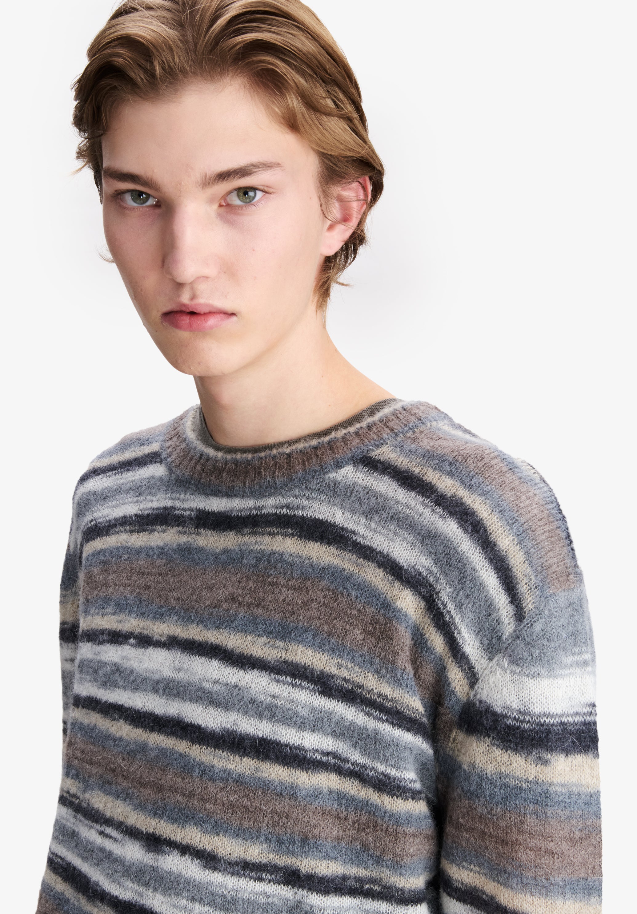 A.P.C. gestreifter grauer Alpakapullover Pullover Rundhals